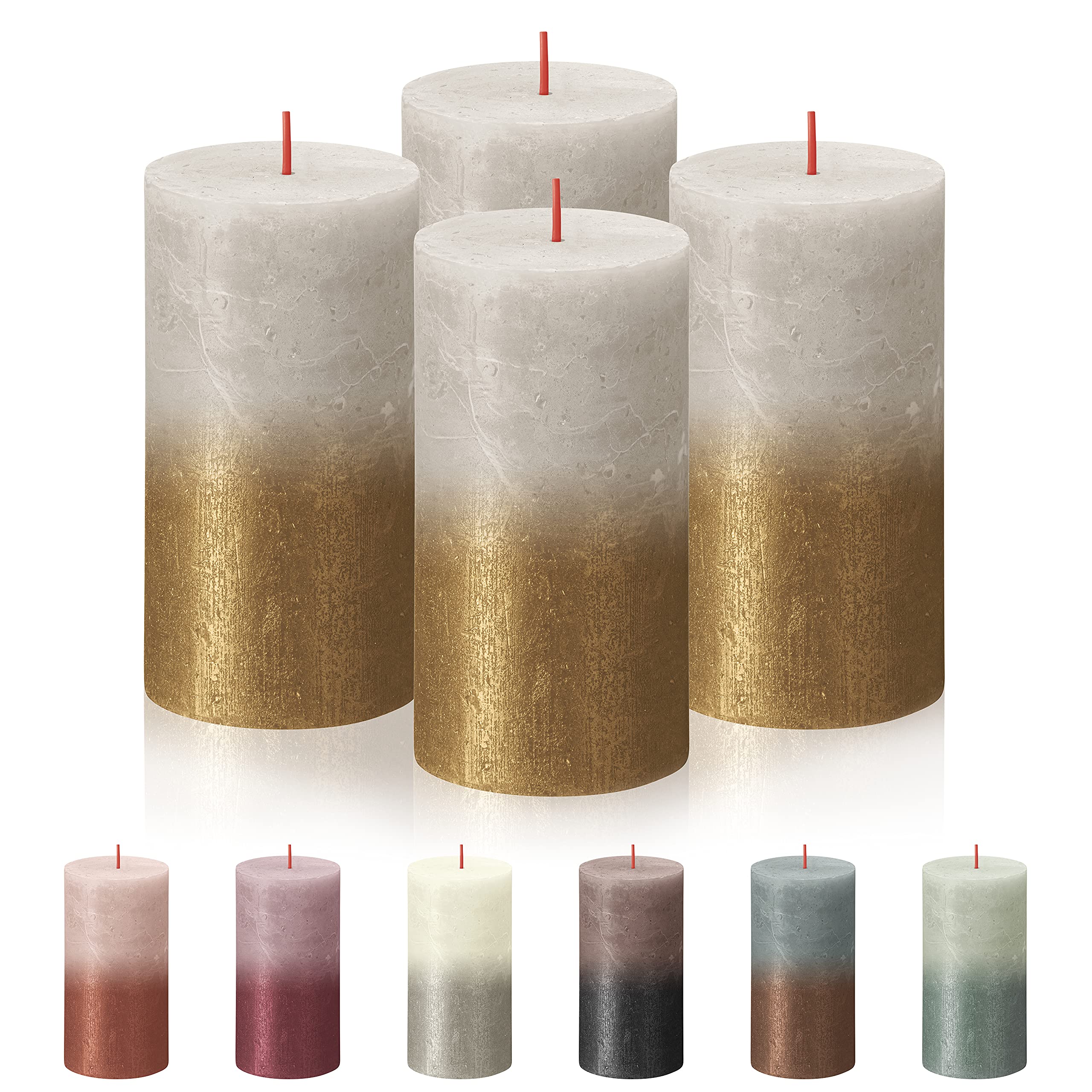 BOLSIUS 4 Pack Sandy Gray Gold Sunset Rustic Metallic Pillar Candles - 2.75 x 5 Inches Unscented Dripless Smokeless 60-Hour Candles - Premium European Quality with Natural Plant-Based Wax - Perfect for Weddings, Dinner Parties, Romantic Decor & Holiday Centerpieces