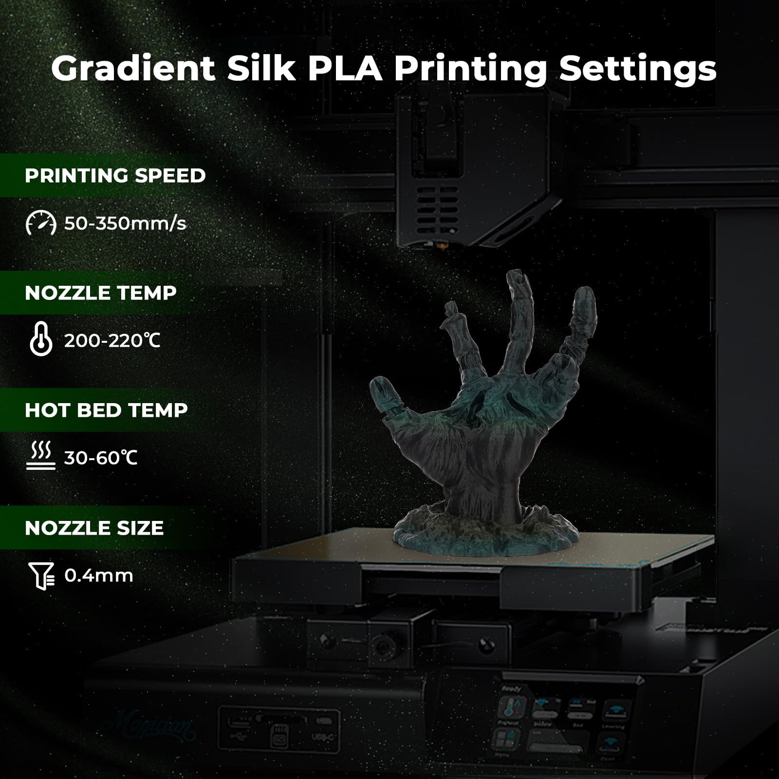 AMOLEN PLA 3D Printer Filament 1.75mm - Silk Black & Shiny Green 1KG/2.2lb Spool - High Quality 3D Printing Material for Cosplay, Home Decor & DIY Projects