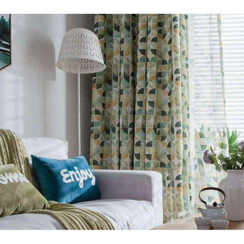 Jason Modern Abstract Print Semi Blackout Curtain Set - Green | Energy Efficient Window Treatment for Living Room & Bedroom | Noise Reducing & Light Filtering Home Decor