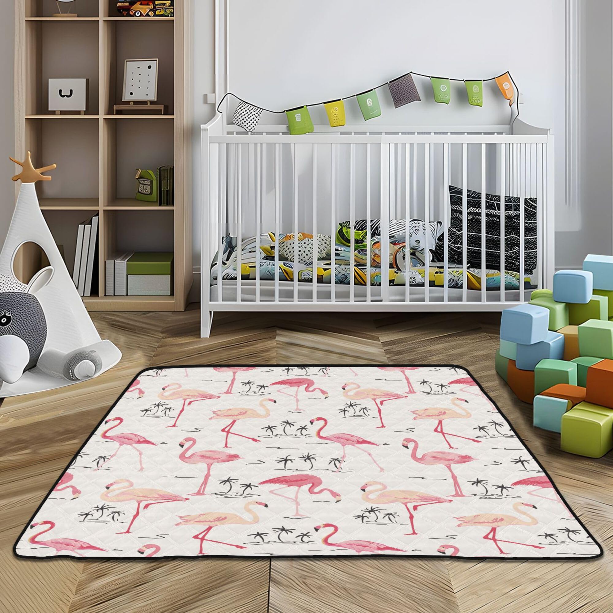 Flamingo Hope Retro Tree Large Baby Play Mat - 50'' x 50'' Sturdy Tummy Time Activity Mat for Infants, Toddlers & Kids - Lightweight Indoor/Outdoor Use for Nursery, Park, Beach & Playroom