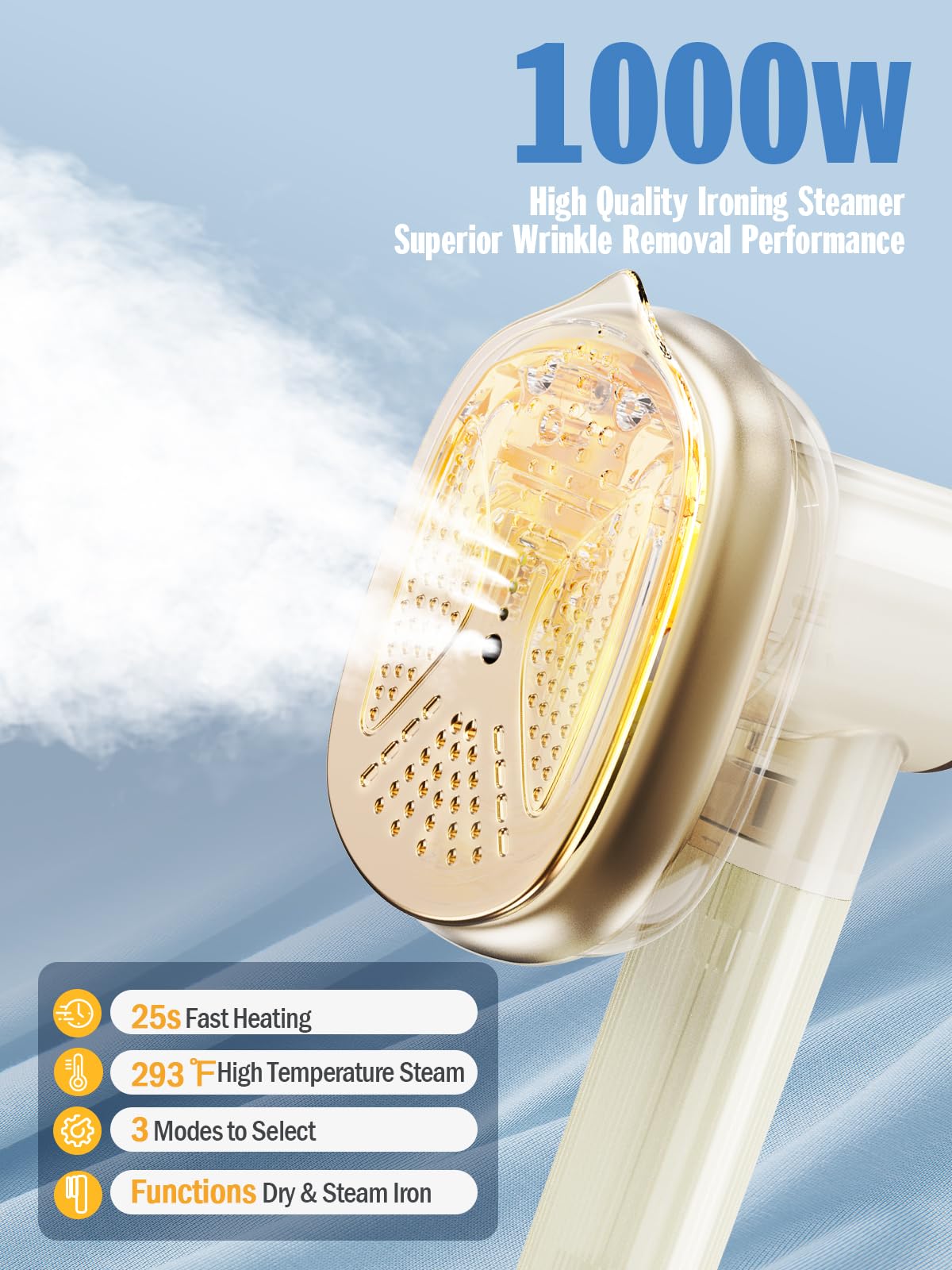 Portable Travel Steamer for Clothes - 1000W Mini Ironing Machine, Compact Handheld Garment Steamer for Wrinkle Removal - Perfect for Home, Office & Travel Use (110V) | Quick & Easy Clothes Care On-The-Go