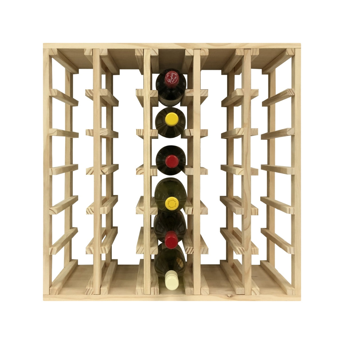 30 Bottle Lattice Wine Cube Rack - Black Onyx & Natural Wood Finish | 18mm Thick Shelves | Space-Saving Wine Storage for Cellar, Kitchen or Dining Room