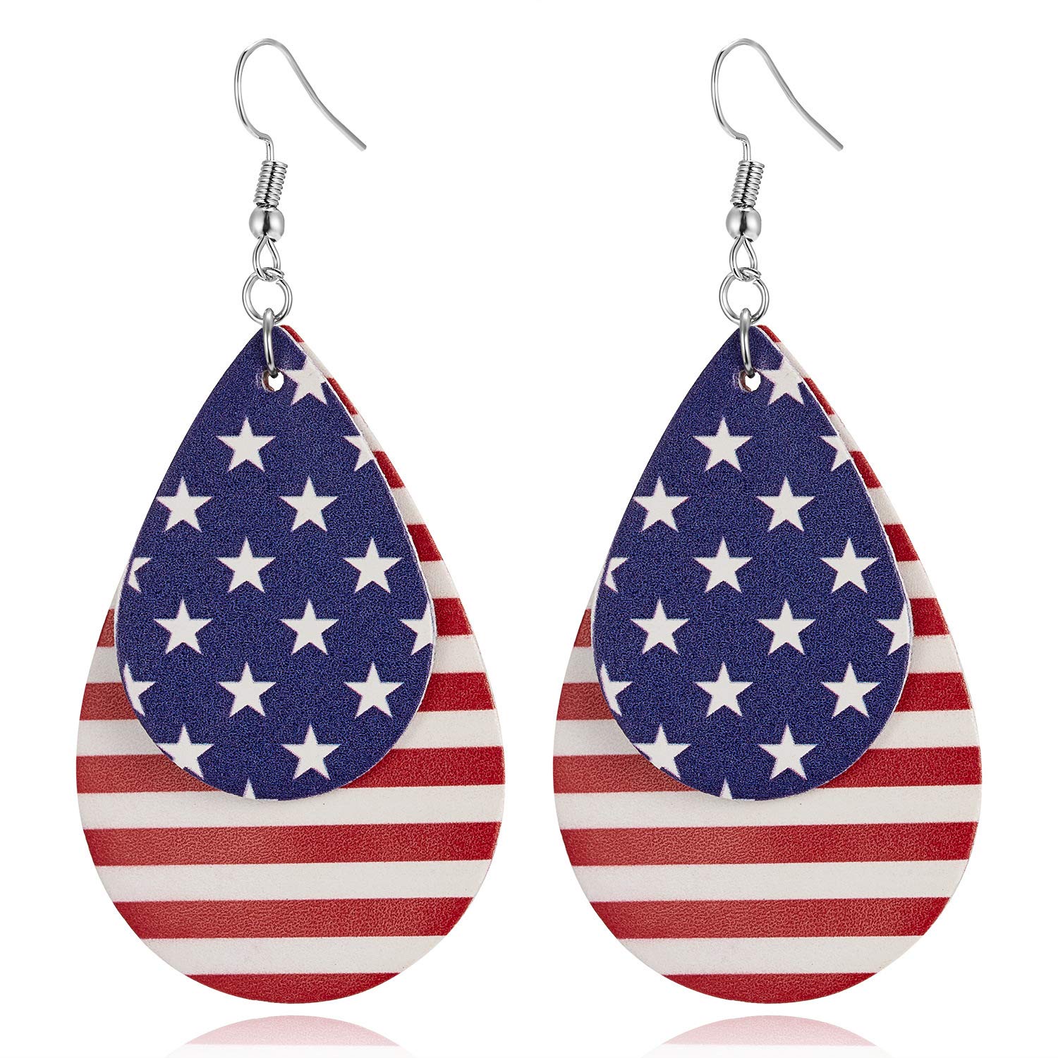 ROSTIVO American Flag Earrings for Women - Patriotic Teardrop Faux Leather Dangle Earrings for 4th of July, Independence Day & USA Themed Parties - Perfect for Festive Celebrations, National Holidays & Patriotic Outfits
