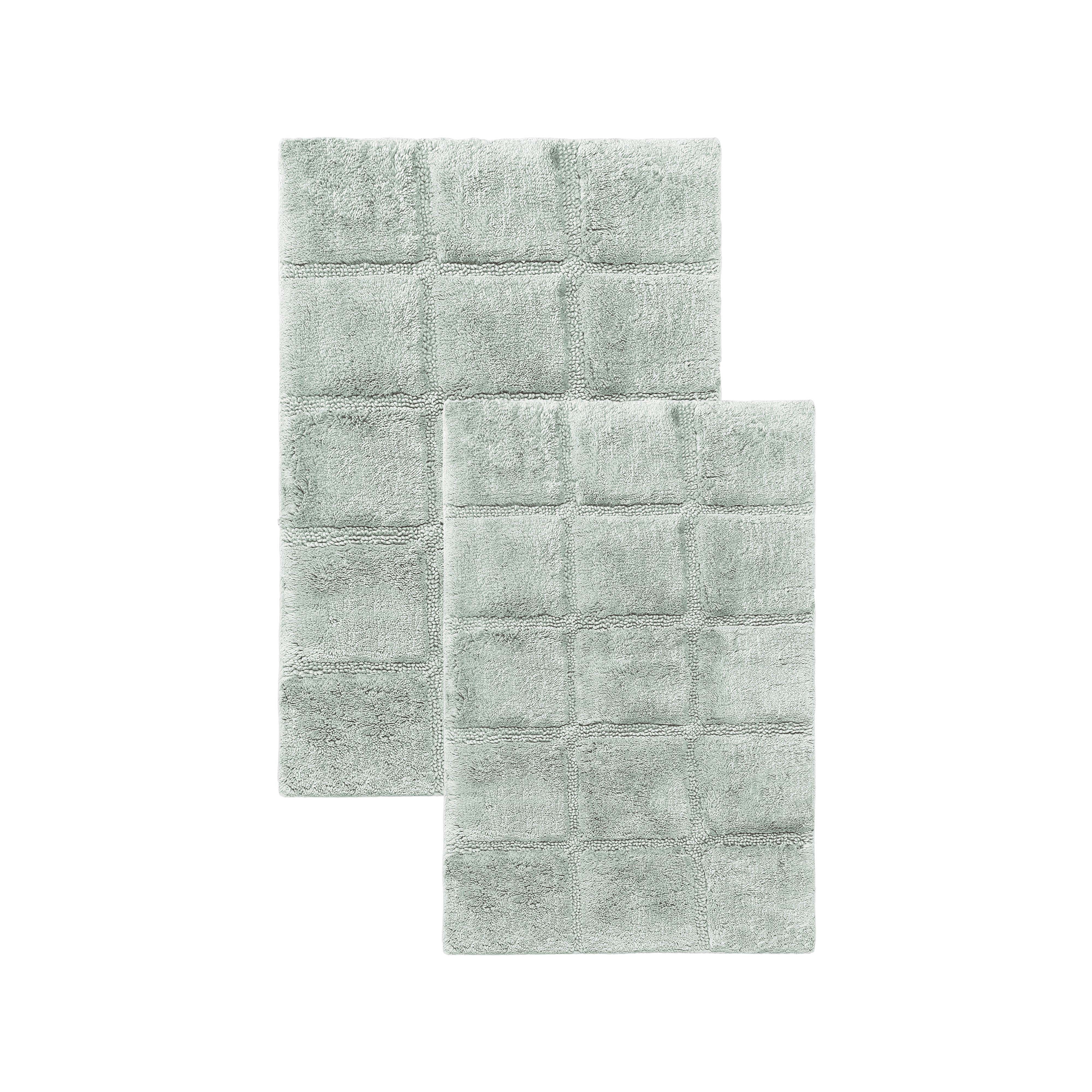 Premium 2-Piece Cotton Bath Rug Set - Soft, Non-Slip Checkered Design for Bathroom Safety and Comfort - Perfect for Bathroom, Shower, and Vanity Areas