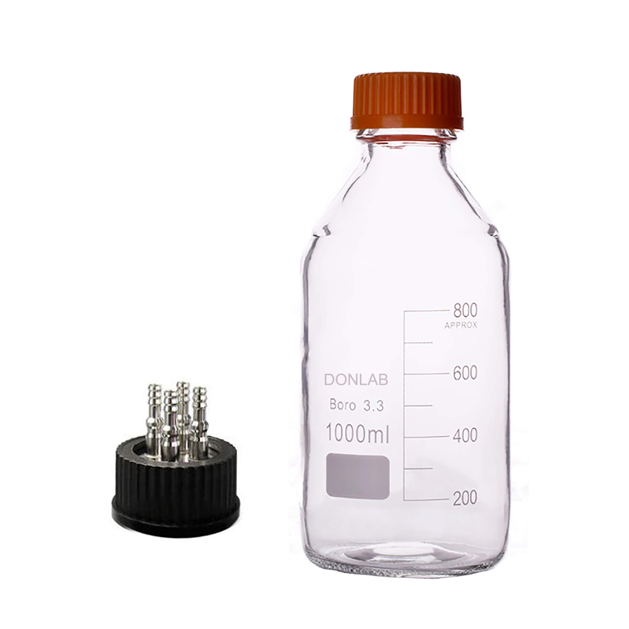 2L Borosilicate Glass Media Storage Bottle - 2000ml Round Reagent Bottle with SUS 316 GL45 Cap - Perfect for Laboratory, Chemical Storage & Home Brewing