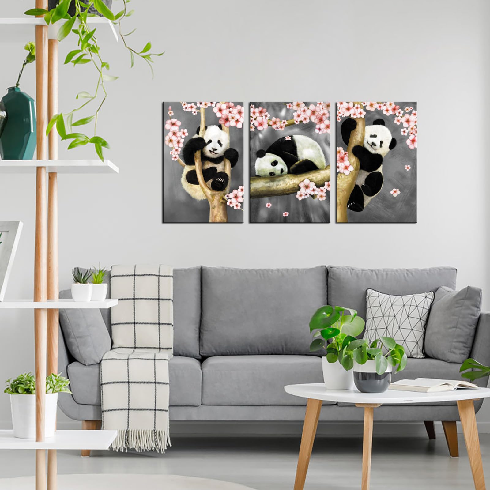 Sechars - Adorable Panda Canvas Wall Art, Cute Panda Bear Painting for Kids Bedroom & Living Room Decor - Perfect Nursery, Playroom & Home Office Wall Decor