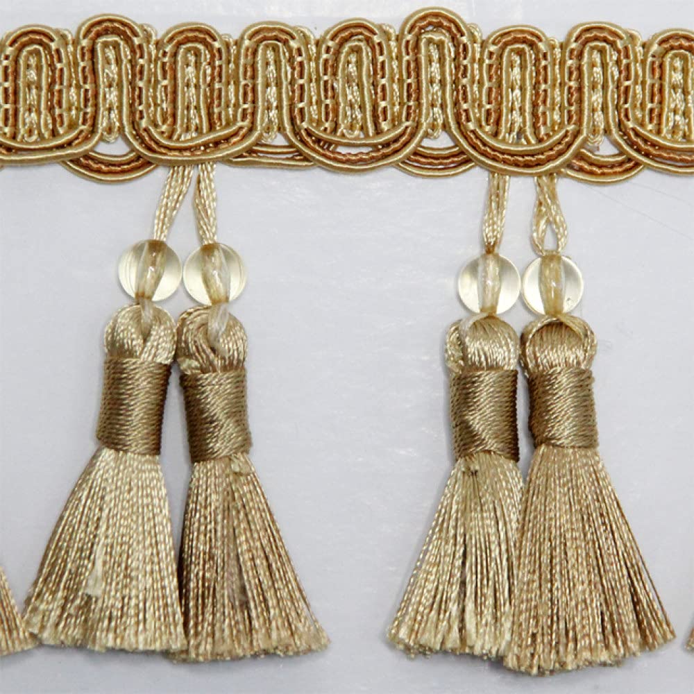 QUNLIPAI 6m/Lots Plastic Crystal Beads Tassel Fringe Curtains Accessories Lace in Gold - Perfect for Wedding Decor, Party Backdrops & Window Treatments