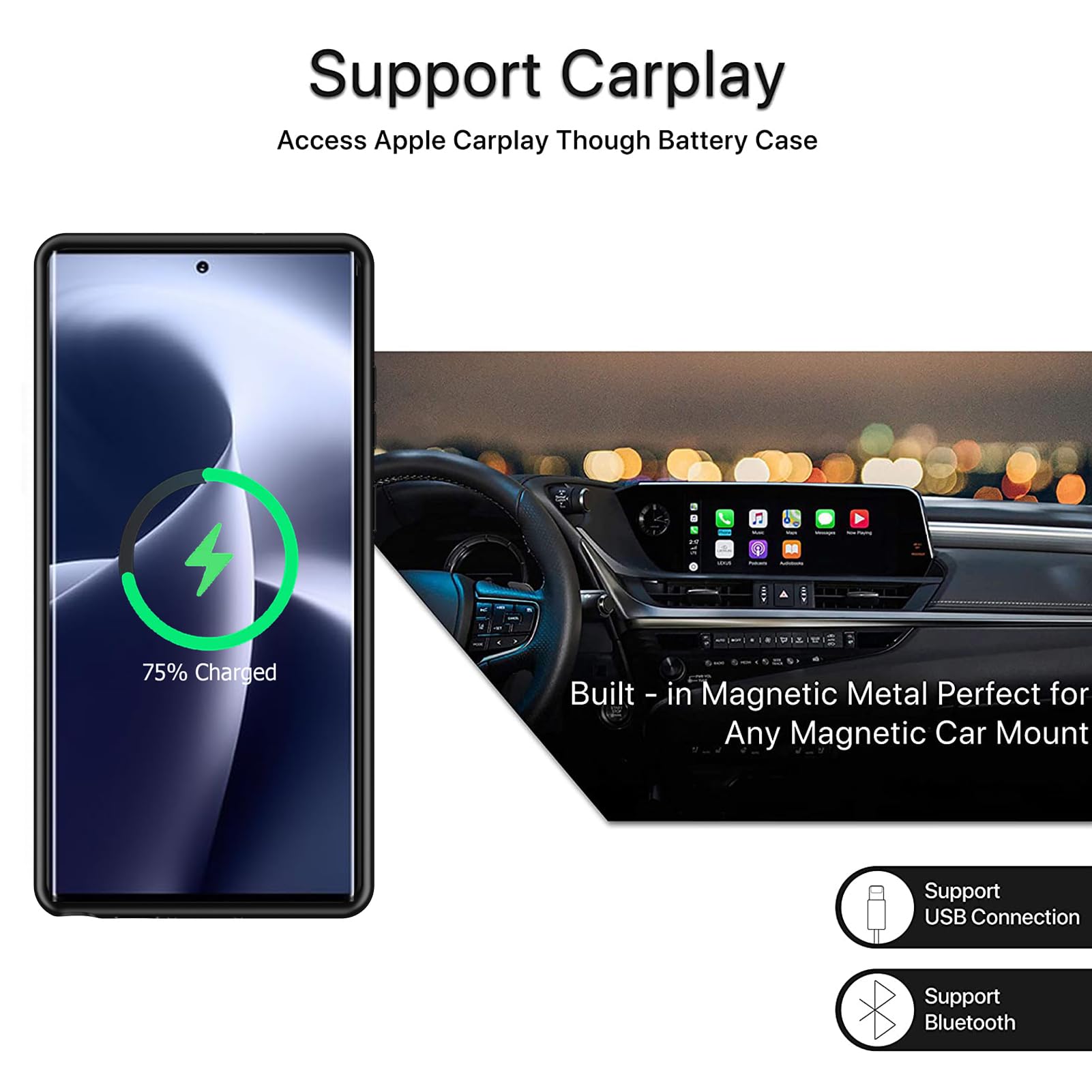 Galaxy S25 Ultra Battery Case - 12000mAh High Capacity Rechargeable Protective Charging Case with Wireless Charging & CarPlay Support | Extended Power for Travel, Work & Outdoor Activities (6.9 inch Compatible)