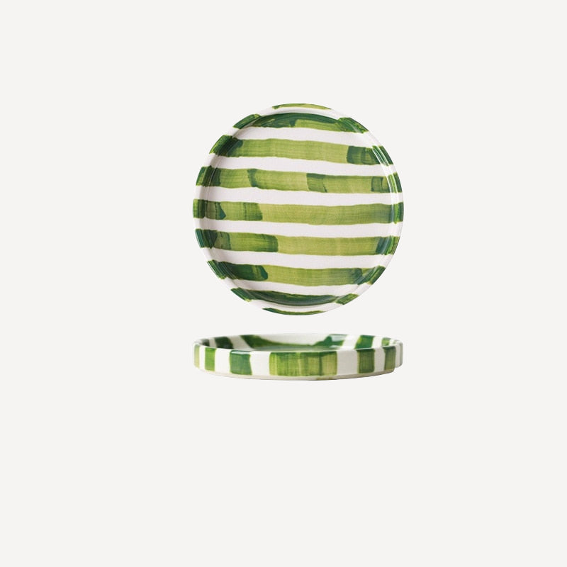 Colorful Handmade Striped Plates & Cups Set - Durable Ceramic Dinnerware for Home, Kitchen, Restaurant - Perfect for Parties, Daily Use & Gift Giving