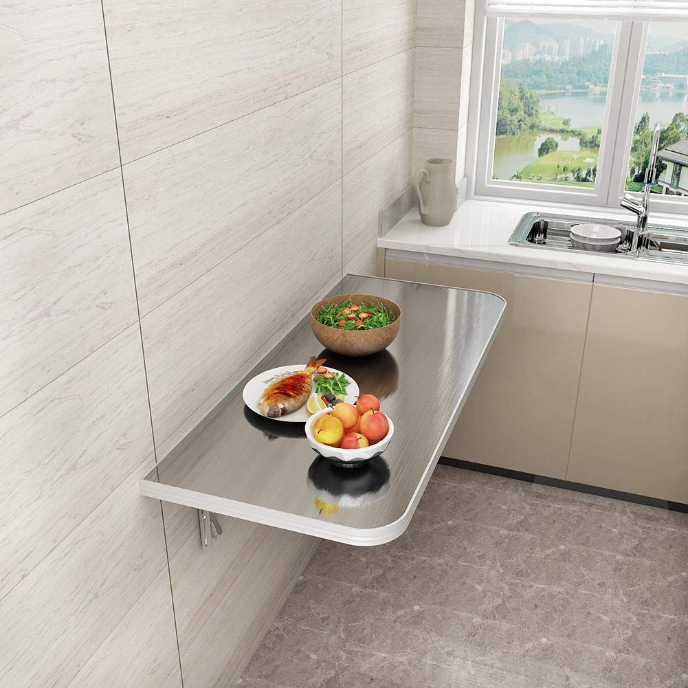 Foldable Wall-Mounted Stainless Steel Table - Space-Saving Kitchen Countertop & Dining Table with Heavy-Duty Brackets (200 lbs Capacity) - Perfect for Small Apartments, Outdoor Kitchens & Compact Workspaces