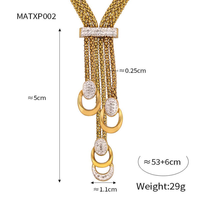 18K Gold & Silver Mesh Waterfall Tassel Necklace Bracelet Set for Women - Elegant Layered Jewelry for Party, Wedding & Evening Wear | MAT002