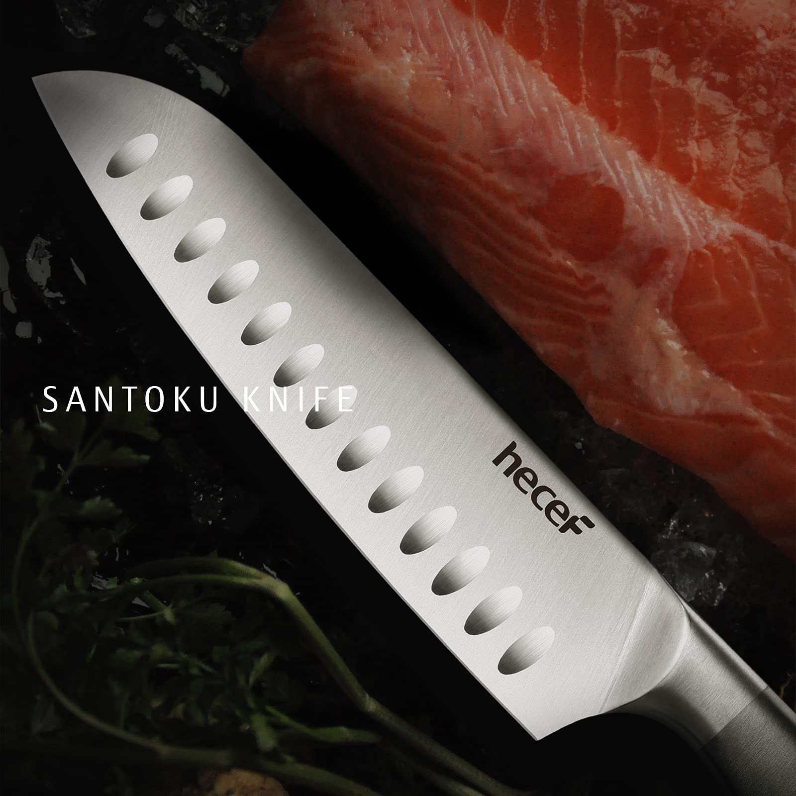 Premium 5-Piece Gradient Black Kitchen Knife Set - Satin Finish Blades, Hollow Handle, Protective Sheaths - Chef, Santoku, Bread, Utility & Paring Knives - Perfect for Home Cooking, Professional Chefs & Gift Giving