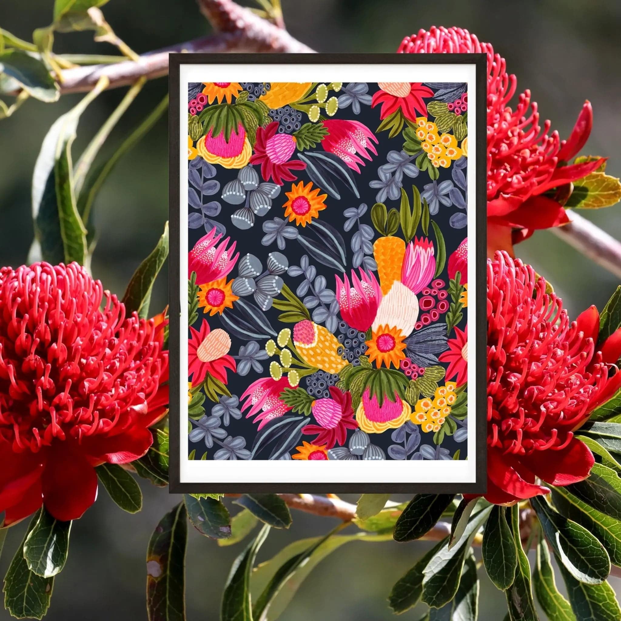 White Protea & Bush Flowers Botanical Art Print - Stunning Floral Wall Decor for Living Room, Bedroom & Office - Perfect for Home & Office Decor