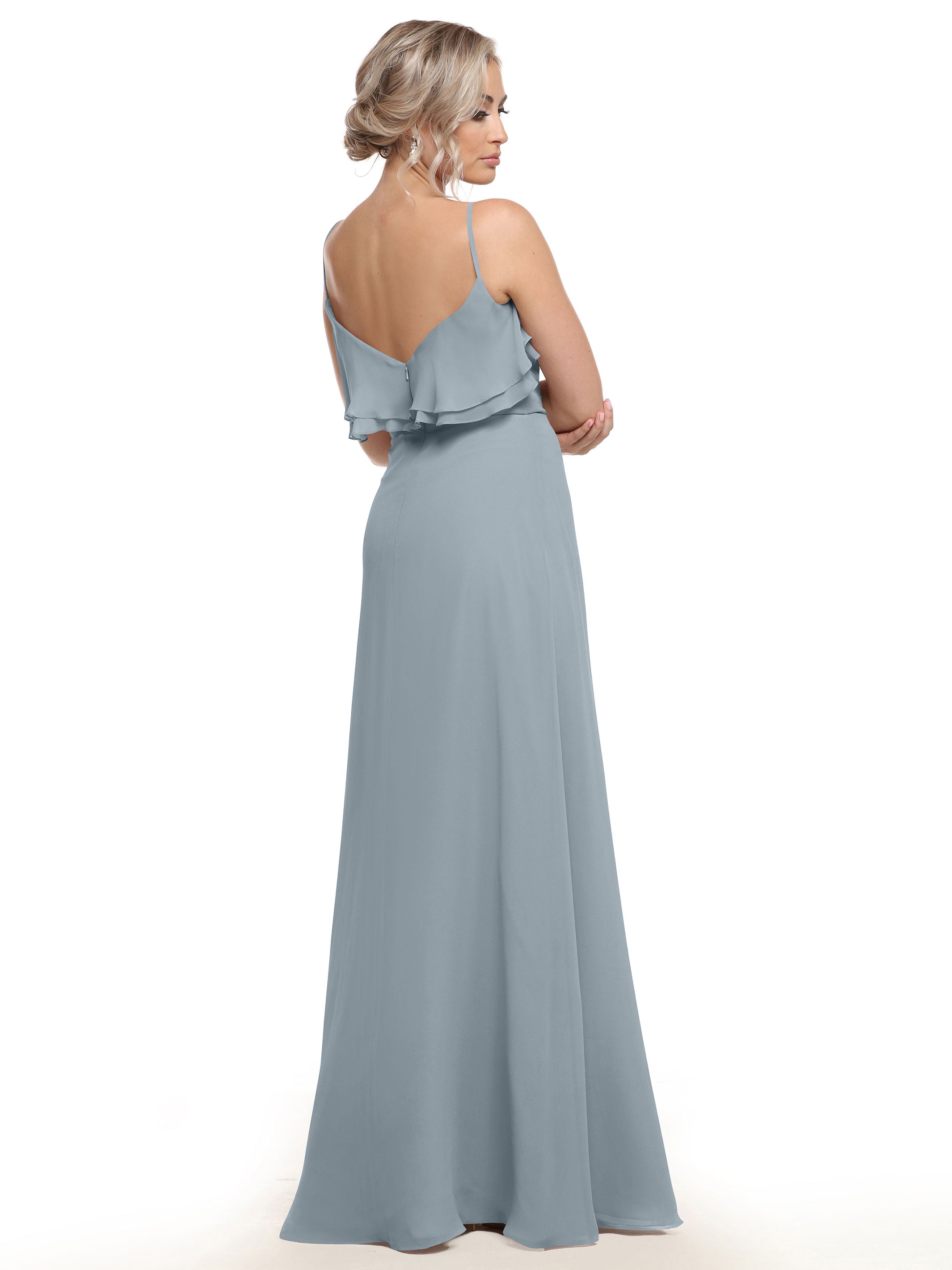 Elegant 80146 Sheath Chiffon Bridesmaid Dress with Ruffled Neckline - Perfect for Weddings, Formal Events & Special Occasions