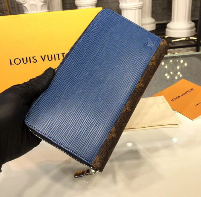 Authentic LV Zippy Organizer Wallet in Epi Leather - Blue & Gray | Luxury Compact Card Holder for Everyday Use & Travel Essentials