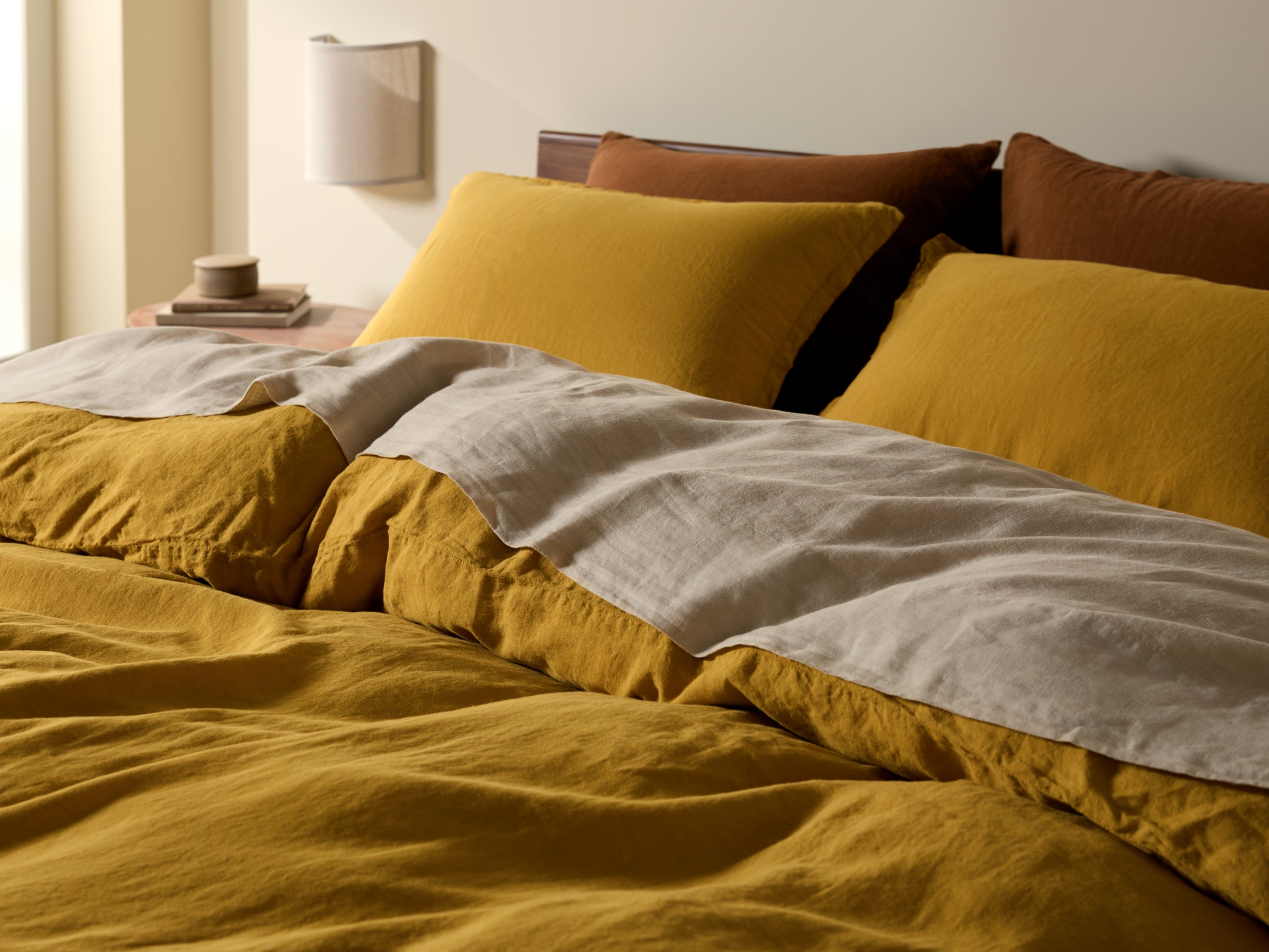 Premium Linen Duvet Cover Set - Marigold King/California King Size | Breathable & Soft 100% Natural Flax Bedding | Perfect for Summer & All-Season Comfort in Bedroom