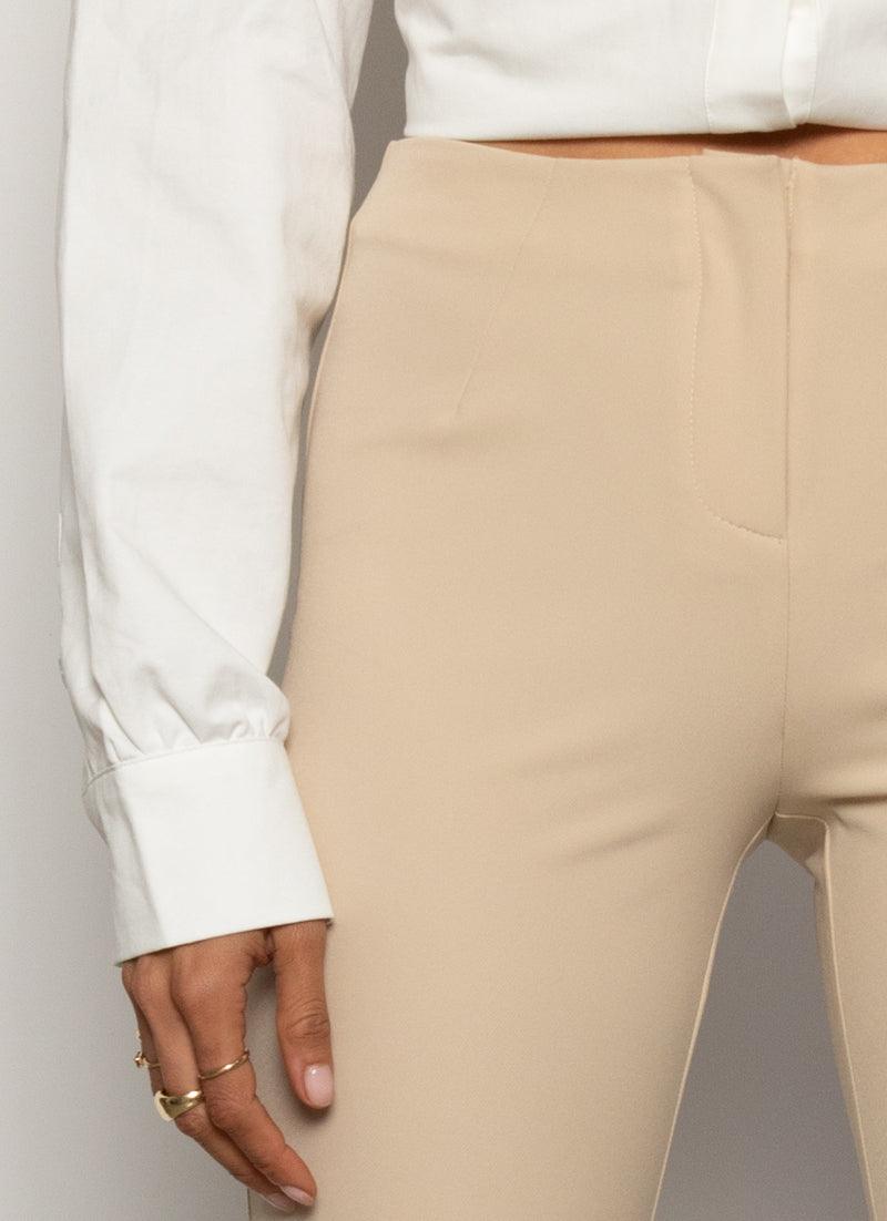Ice Glider Pants for Women - Soft Stretchy Beige Yoga Pants with High Waist & Pockets | Perfect for Yoga, Running, Lounge & Travel