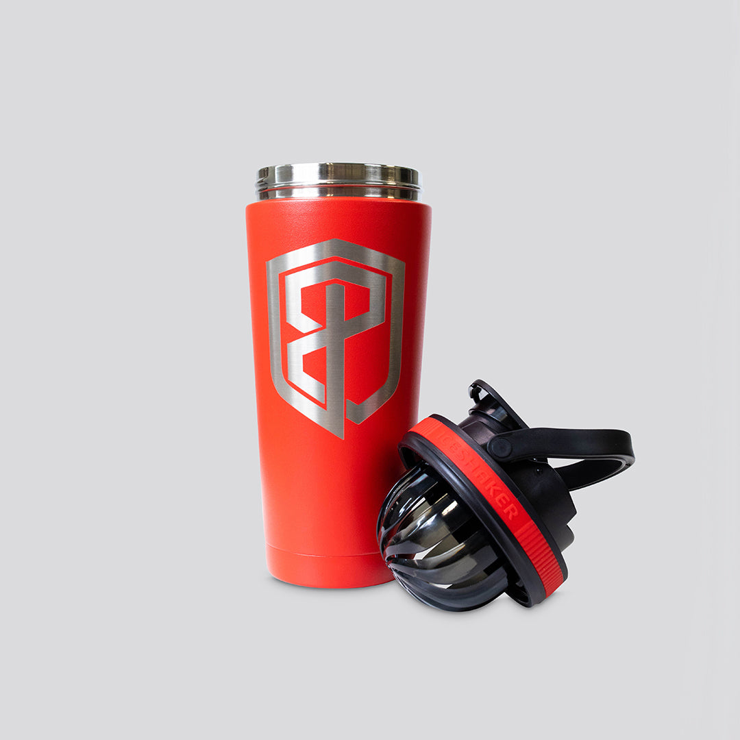 Born Primitive Ice Shaker Bottle - 24oz Insulated Stainless Steel Protein Shaker with Leakproof Lid & Mixing Ball, Perfect for Gym, Workout & Post-Training Recovery (Red)