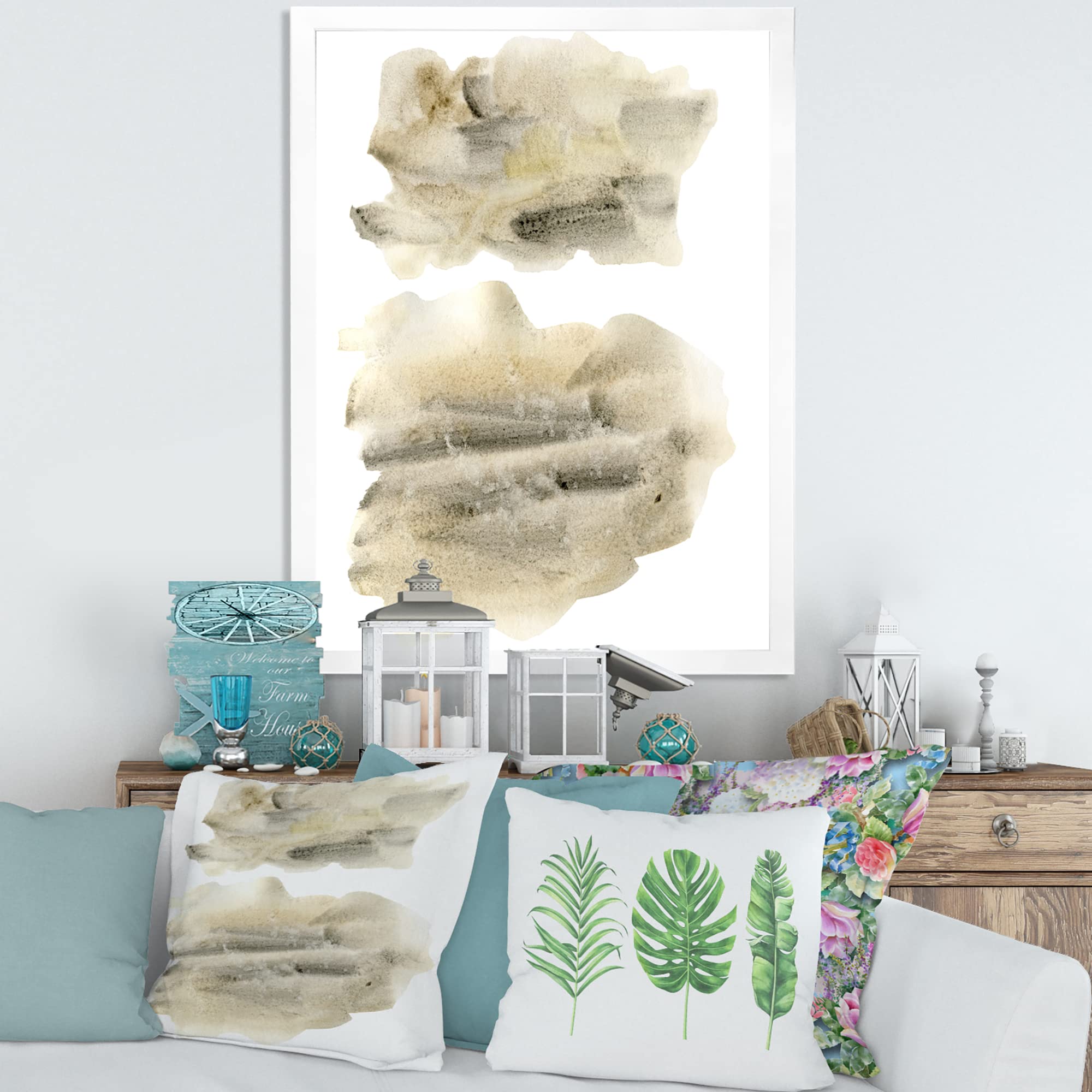 DesignQ Black and Beige Clouds Modern Framed Wall Art - Contemporary Home Decor for Living Room, Bedroom & Office - Perfect for Housewarming Gifts & Interior Design