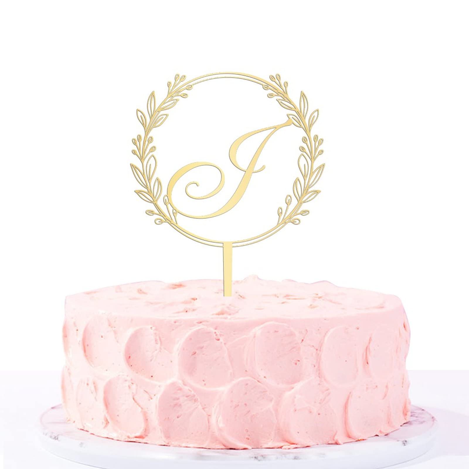 Personalized Gold Acrylic Letter Cake Topper - Wreath Initial Monogram for Wedding, Anniversary, Birthday Party Cake Decorations - Perfect for Custom Cakes, Cupcakes, and Dessert Displays (Letter J)