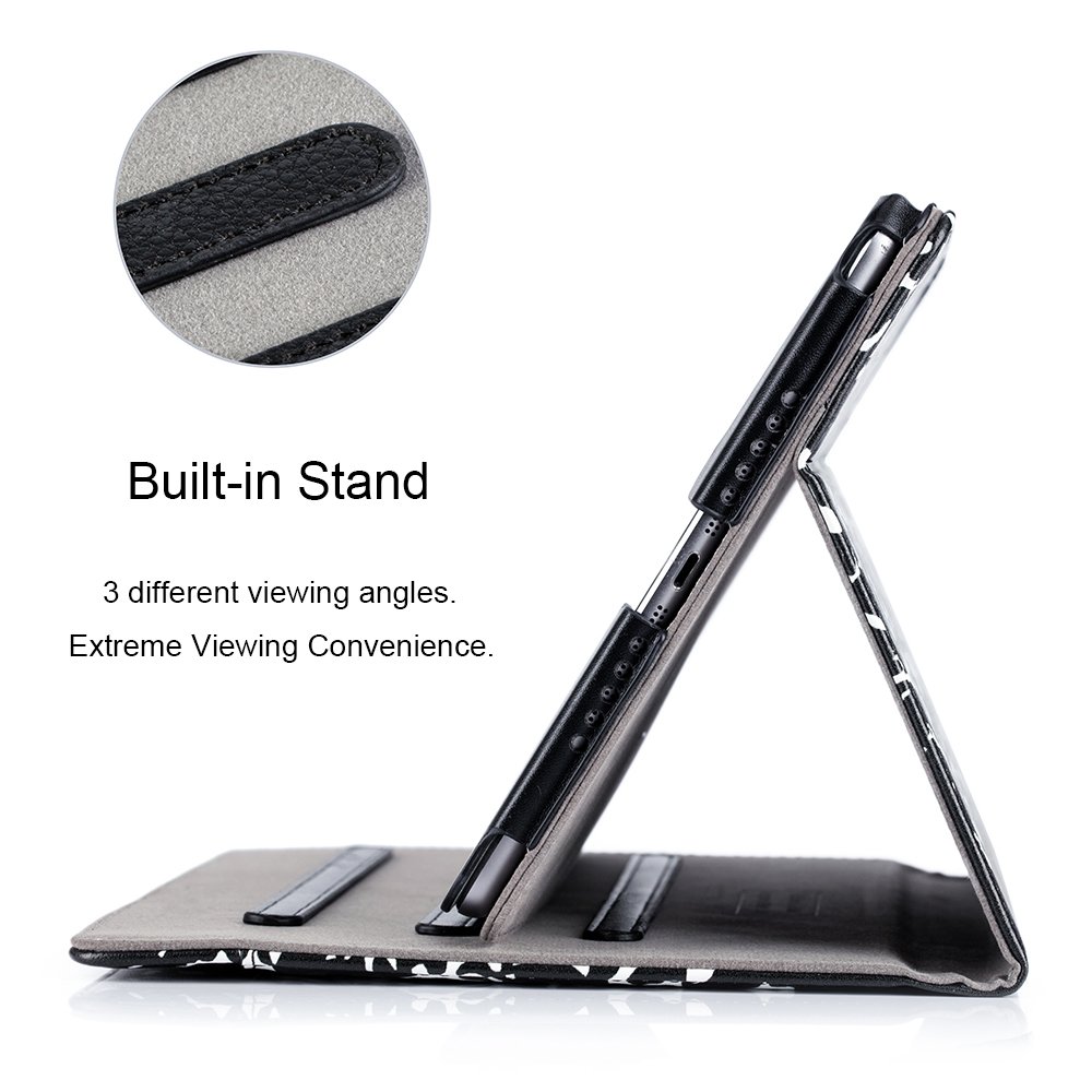 RUBAN Protective Case for iPad 9.7 Inch (2018/2017) & iPad Air 1/2 - Multi-Angle Stand Folio Cover with Auto Wake/Sleep, Corner Protection & Storage Pocket - Perfect for Work, School & Travel (Notebook Black)