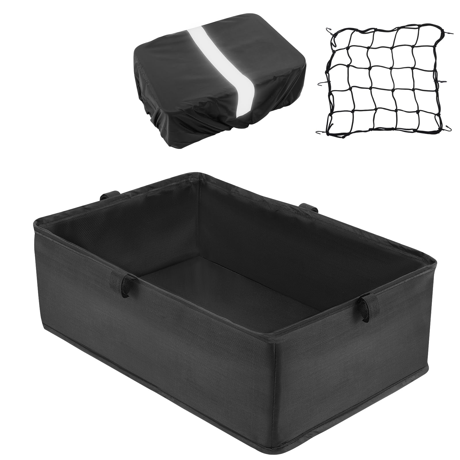 Dirza Waterproof Bike Basket Liner with Cargo Net - Heavy Duty Thickened Rear Bicycle Basket Cover Accessory (Black) - Perfect for Commuting, Grocery Shopping & Outdoor Adventures