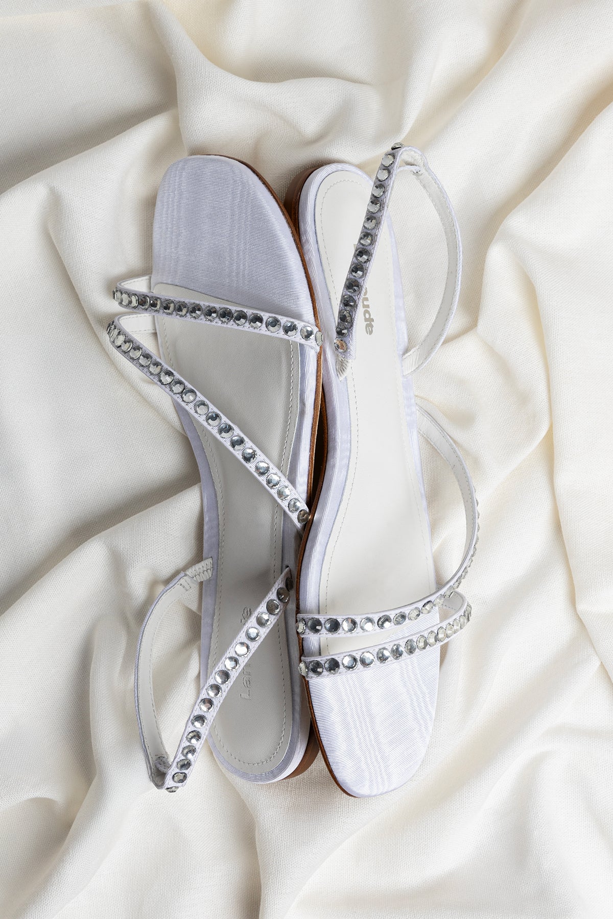Vicky Women's Flat Sandals - White Fabric with Crystal Accents | Comfortable Summer Sandals for Beach, Vacation & Casual Outings