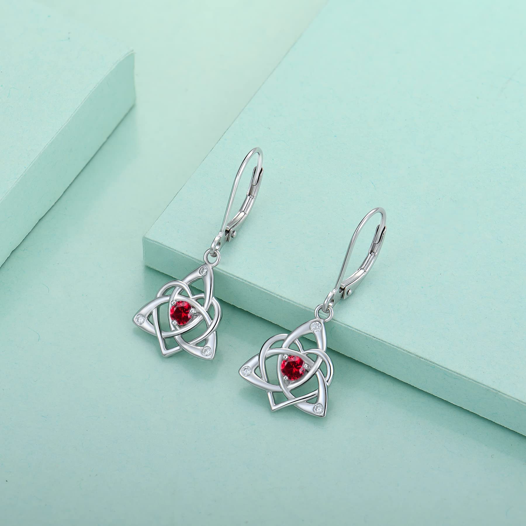 Celtic Knot Dangle Earrings for Women - Sterling Silver Trinity Love Knot Leverback Earrings with Gemstones | Elegant Jewelry for Parties, Weddings & Everyday Wear