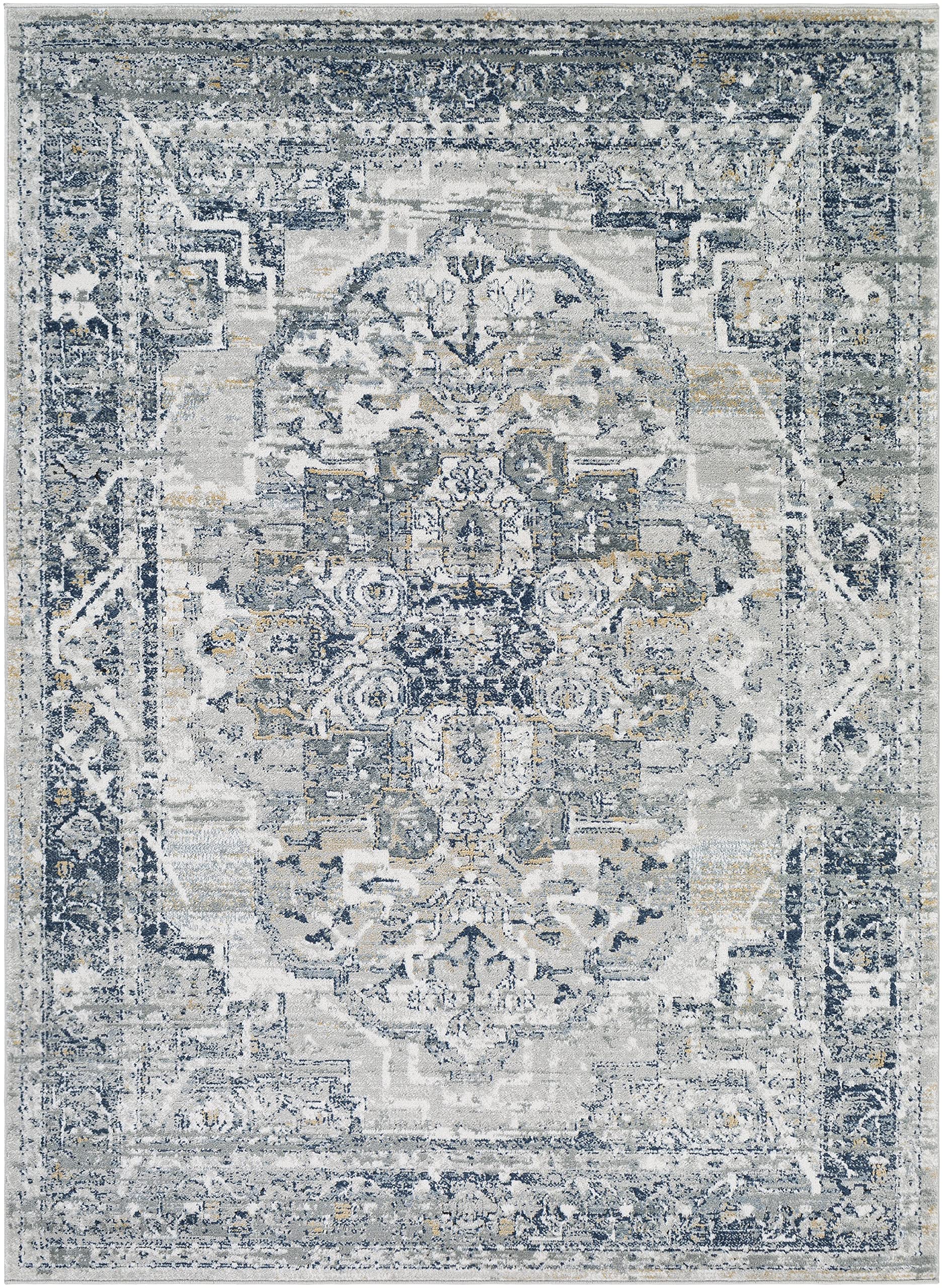Mark&Day Traditional Navy Area Rug 6x9 Feet - Soft Milschot Weave in Grey Blue & White for Living Room, Bedroom, Kitchen - Perfect for Home Decor, Office & High Traffic Areas (6'7