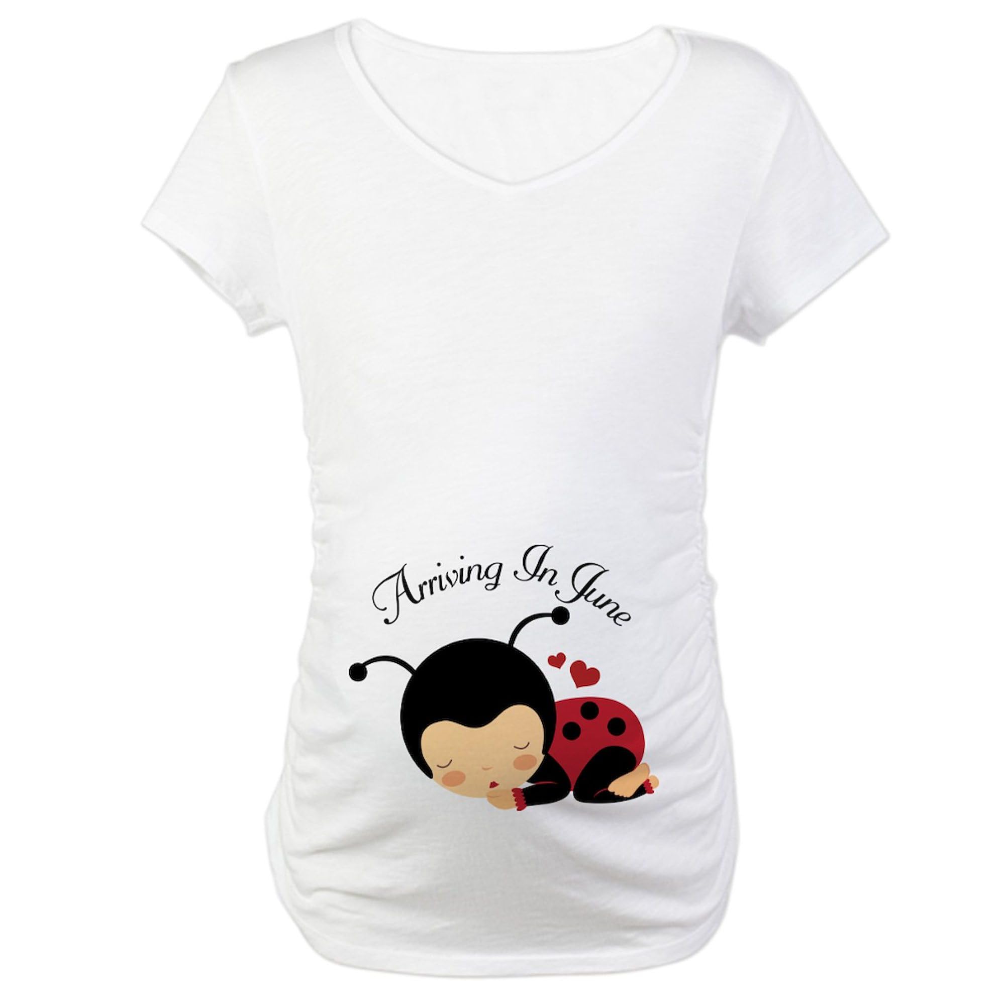 June Due Date Pregnancy Ladybug Maternity T-Shirt for Women - Comfortable Ruched Side Design - Perfect for Baby Showers & Maternity Photos