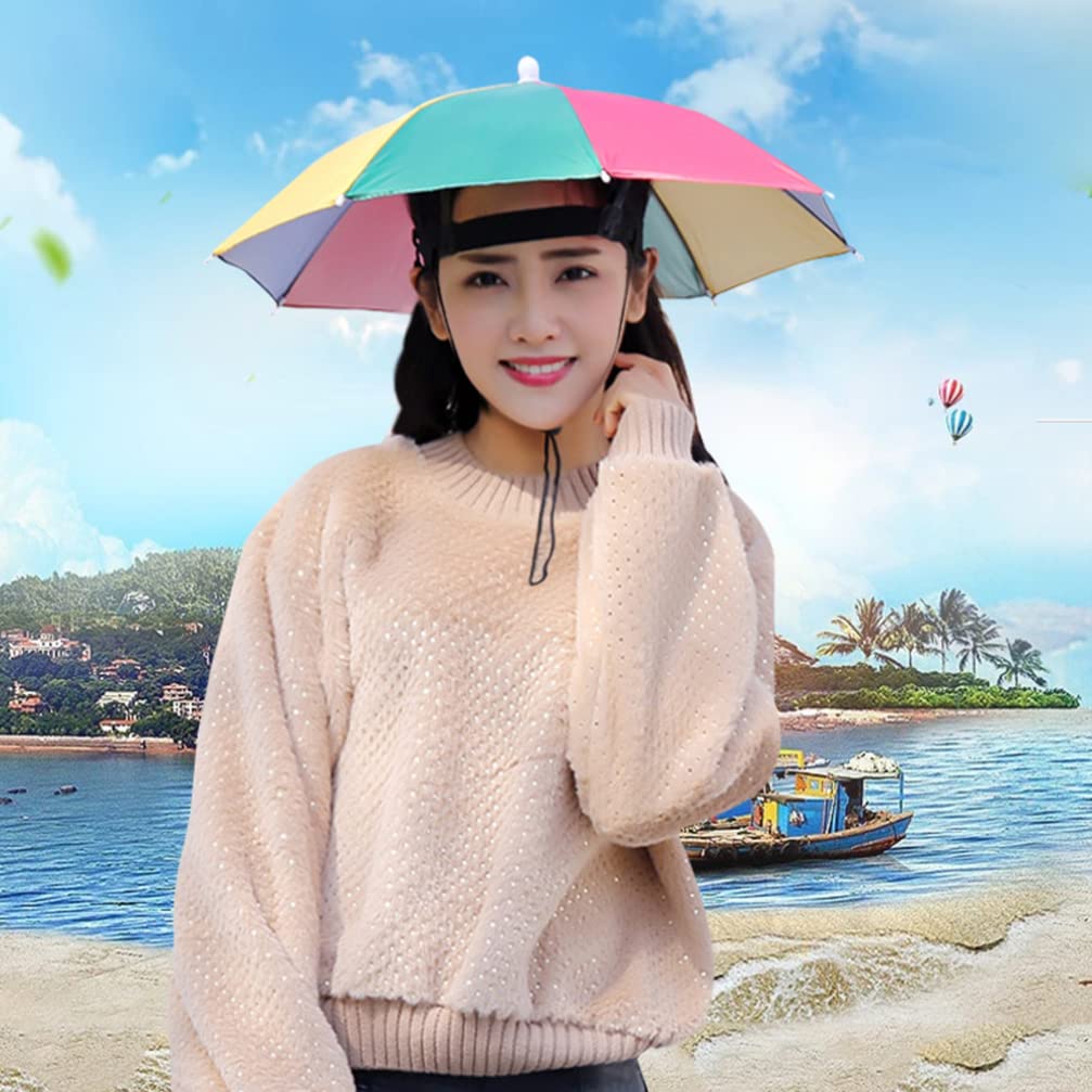 Funny Rainbow Fishing Umbrella Hat - Adjustable Sun & Rain Protection Cap for Summer, Gardening, Outdoor Activities - Hands-Free Foldable Elastic Headwear