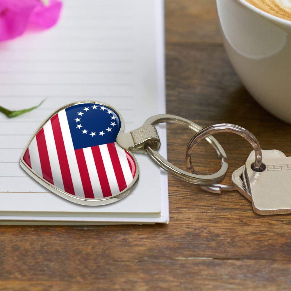 Betsy Ross 1776 American Flag Keychain - Patriotic Heart Shaped Metal Key Ring for Keys, Gifts & Collectibles - Perfect for 4th of July, Veterans Day & Patriotic Events