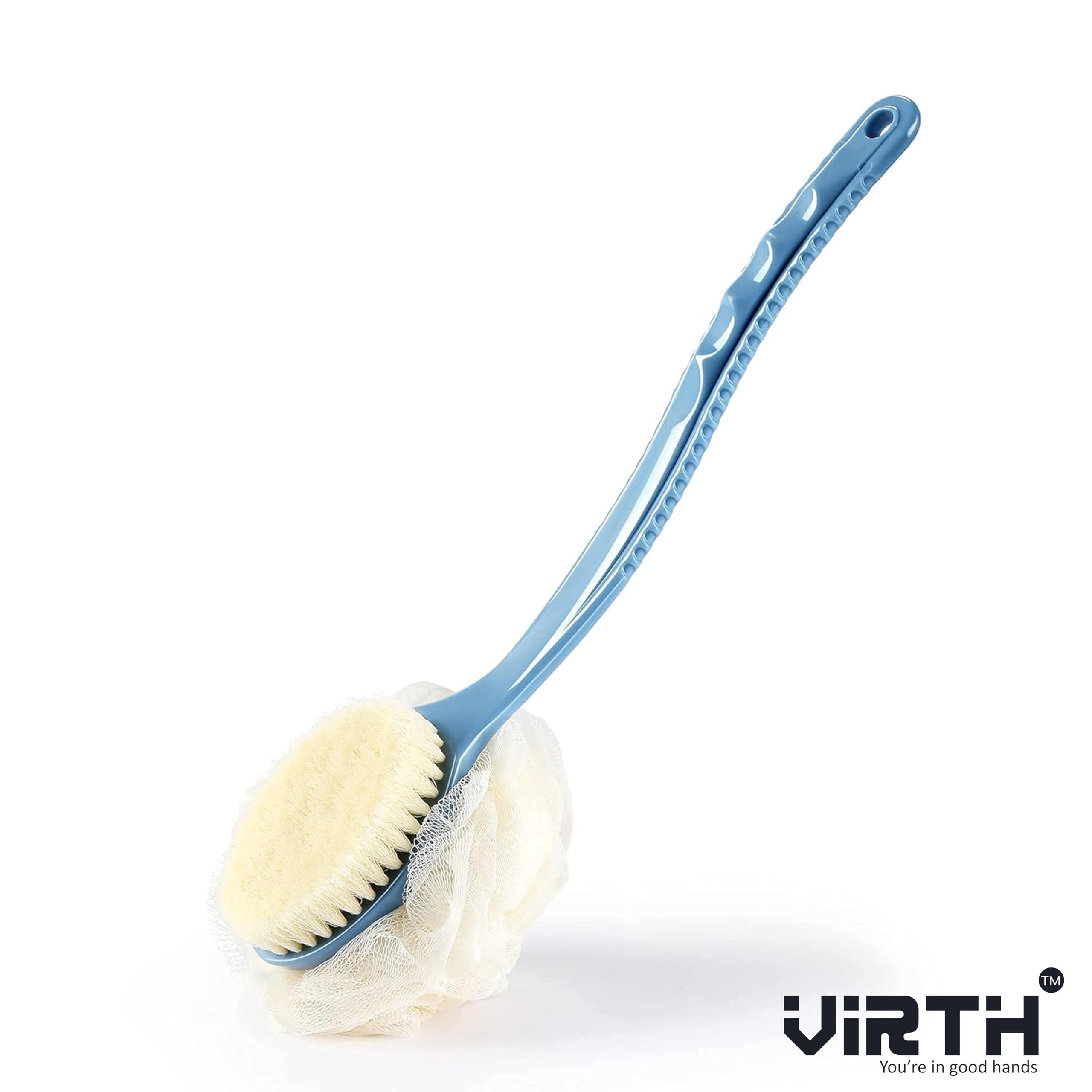 Virth® 2-in-1 Bath & Body Brush with Soft Loofah & Bristles - Long Handle Back Scrubber for Wet/Dry Use - Exfoliating Shower Brush for Women & Men - Perfect for Face, Body & Spa Care - Ideal for Deep Cleansing & Relaxing Bath Time