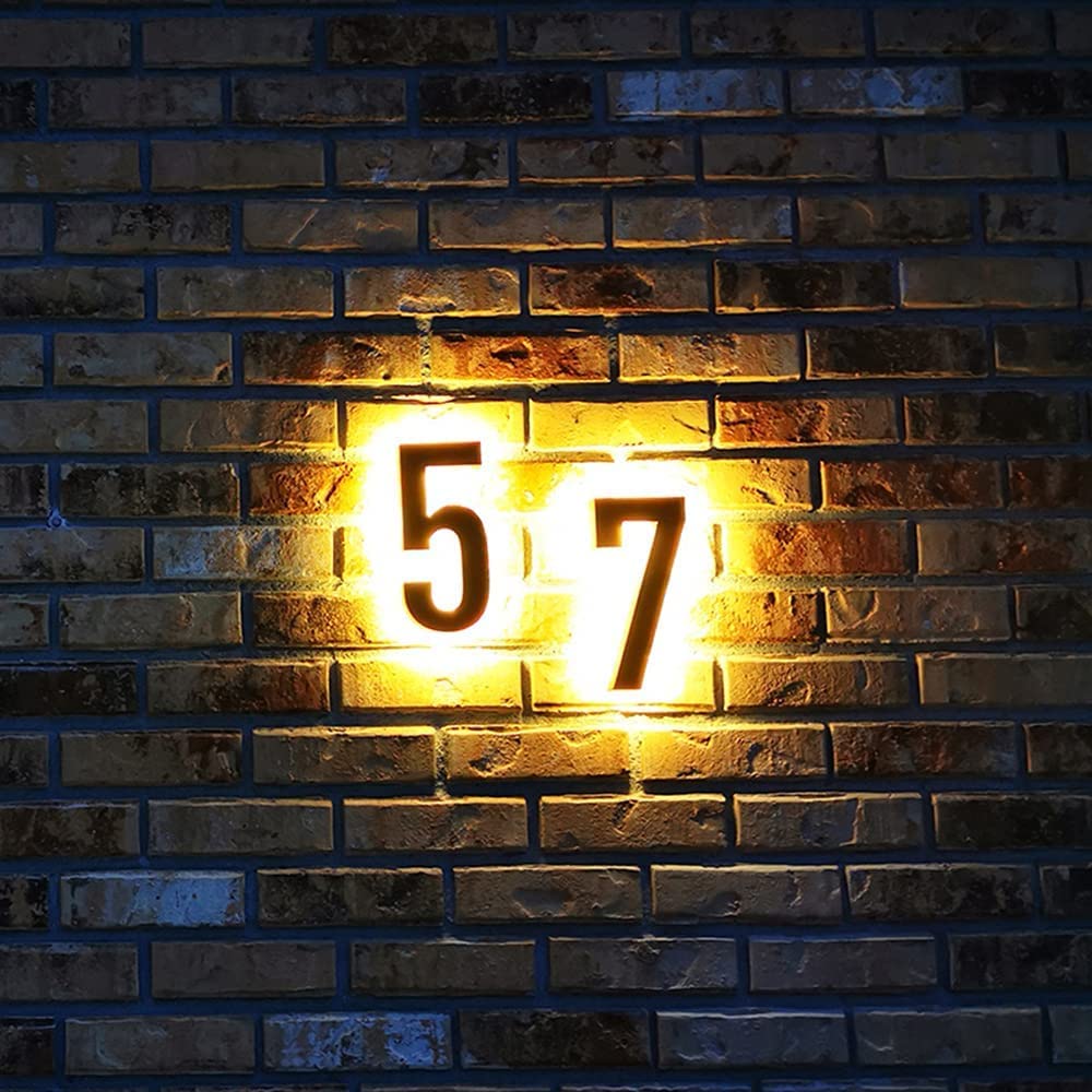 8 Inch Stainless Steel LED Backlit Floating House Numbers - Modern Illuminated Address Plaque with Warm White Light (20cm, Black) - Perfect for Home Entrance, Driveway & Nighttime Visibility