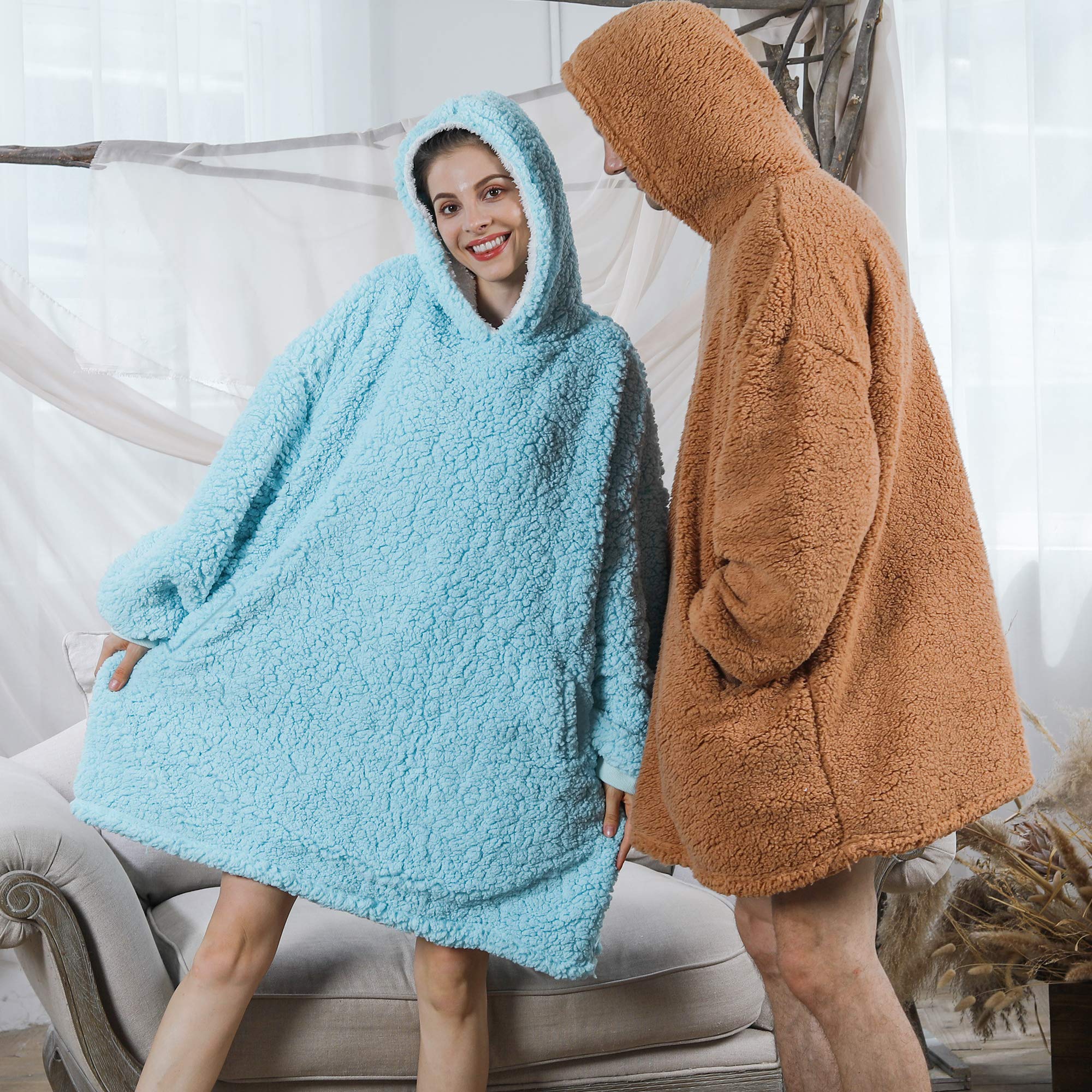 Cozy AmyHomie Sherpa Hooded Blanket Sweatshirt - Oversized Fleece Wearable Blanket Hoodie for Women, Men & Kids | Perfect for Lounging, Camping & Movie Nights