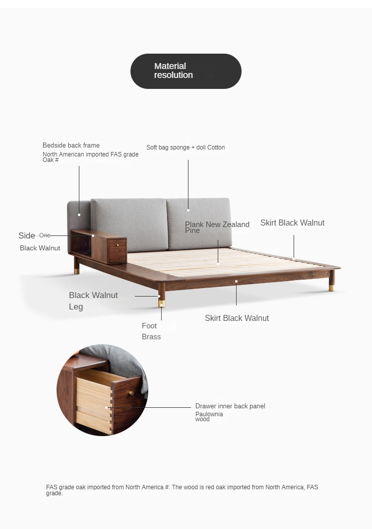 Premium Black Walnut Solid Wood Bed Frame - Luxury Multifunctional Soft Bed for Master Bedroom & Guest Room - Modern & Stylish Home Furniture