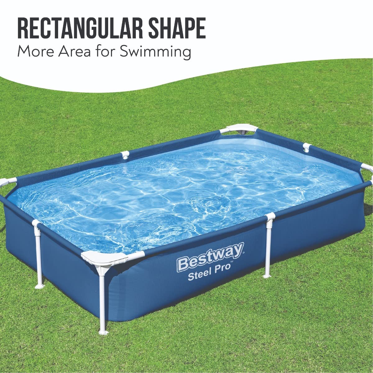 Bestway 56401 Steel Pro Above Ground Swimming Pool - Fast Set Rectangle Pool for Kids & Adults, Detachable Design, Multiple Sizes (Blue, 221 x 150 x 43 cm) | Perfect for Backyard, Garden, Summer Fun & Family Gatherings