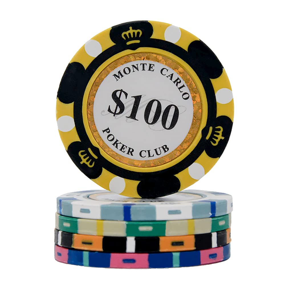 Premium 14 Gram Clay Poker Chips - Monte Carlo Style (Pack of 50) for Casino Nights, Home Poker Games & Poker Tournaments