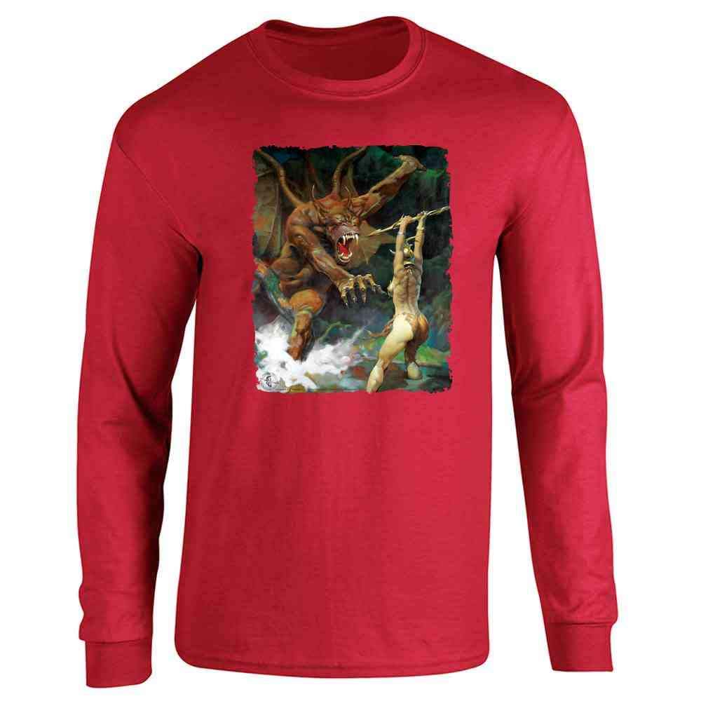 Frank Frazetta Beauty and The Beast Art Long Sleeve Graphic T-Shirt - Pop Culture Vintage Tee for Disney Fans & Fantasy Lovers - Perfect for Cosplay, Comic Con & Casual Wear