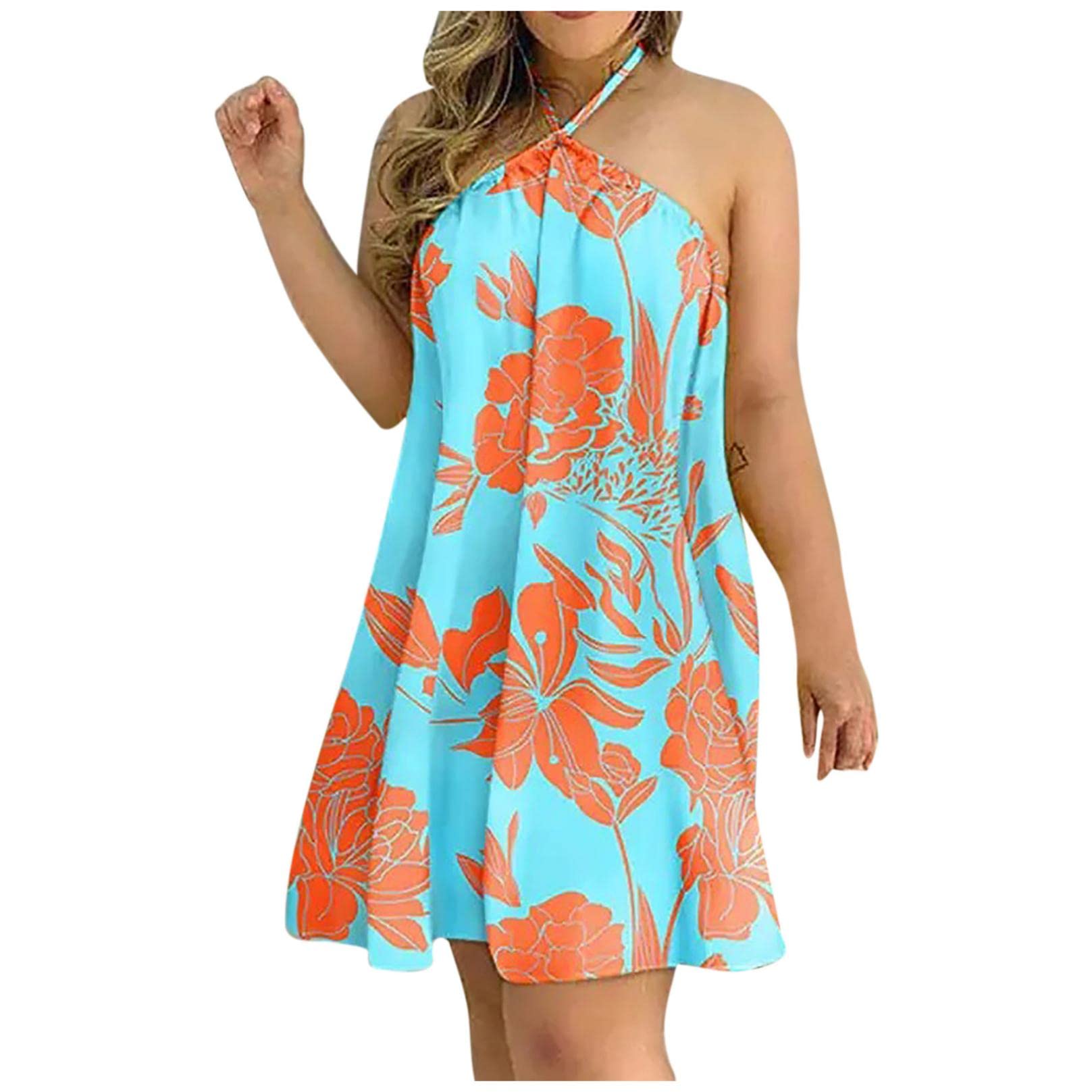 Women's Floral Summer Halter Neck Dress - Casual Sleeveless Backless Beach Dress with Tie Neck | Perfect for Vacation, Pool Party & Tropical Getaways