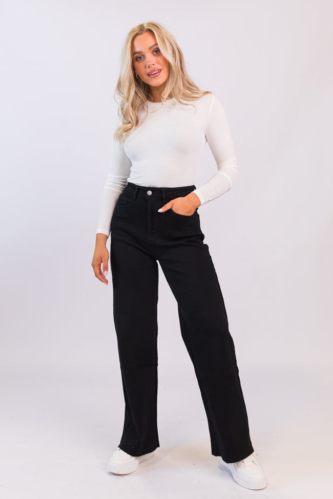 Kelsea Black Wash Wide Leg Jeans for Women - High Waisted Stretchy Denim Pants - Casual & Comfortable Everyday Wear for Work or Weekend Outfits