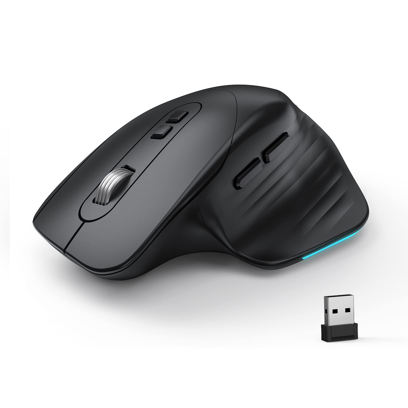 CIDOO Ergonomic Wireless Mouse with RGB Backlit & Auto Jiggler - Undetectable Mouse Mover with Zoom Mode, Rechargeable USB Magnifier Mouse for Laptop, Desktop, MacBook (Black) - Perfect for Gaming, Office Work & Online Meetings