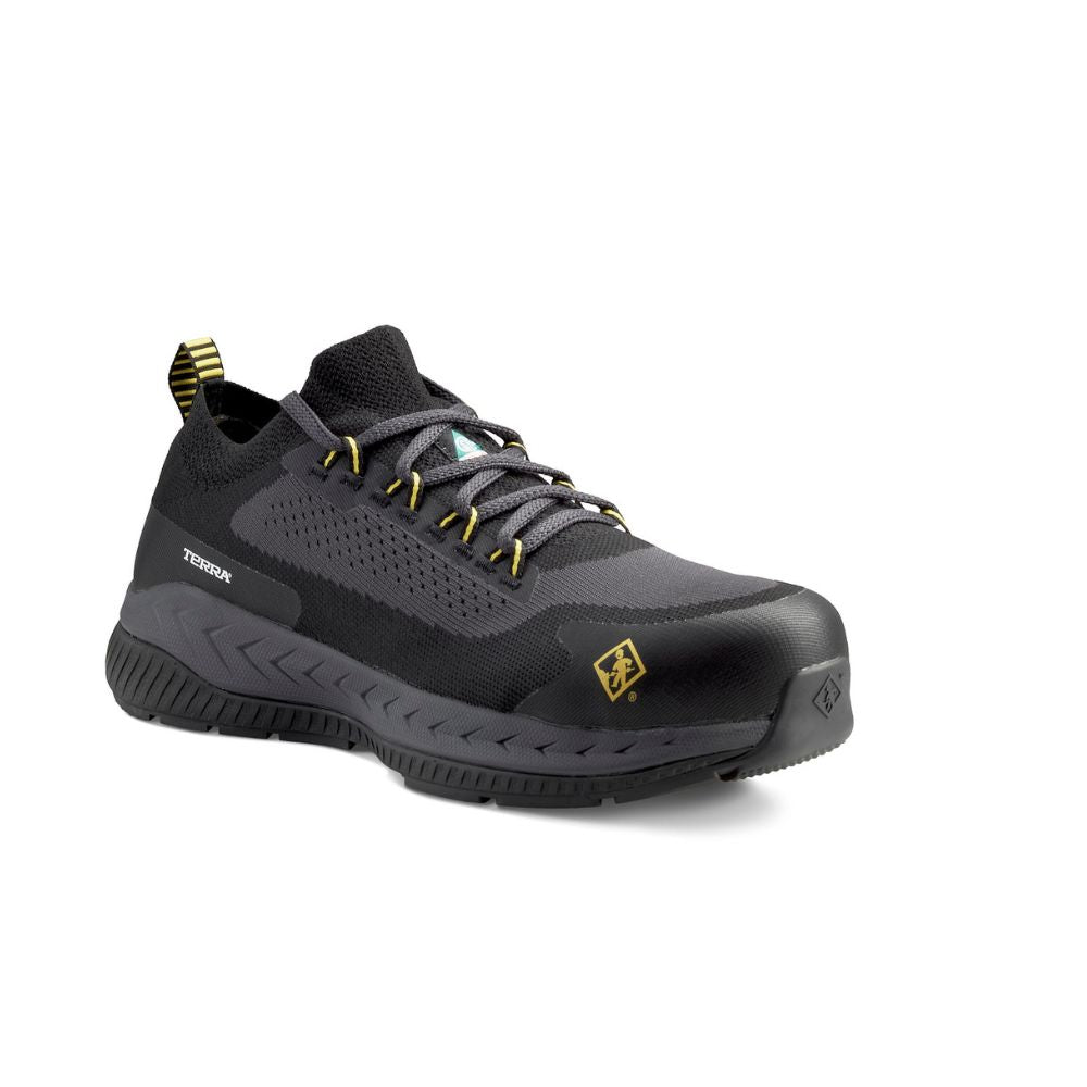 Terra Eclipse TR0A4T8NBLY Men's Composite Toe Athletic Safety Shoes - Black/Yellow - Lightweight Work Shoes for Construction, Warehouse & Industrial Safety