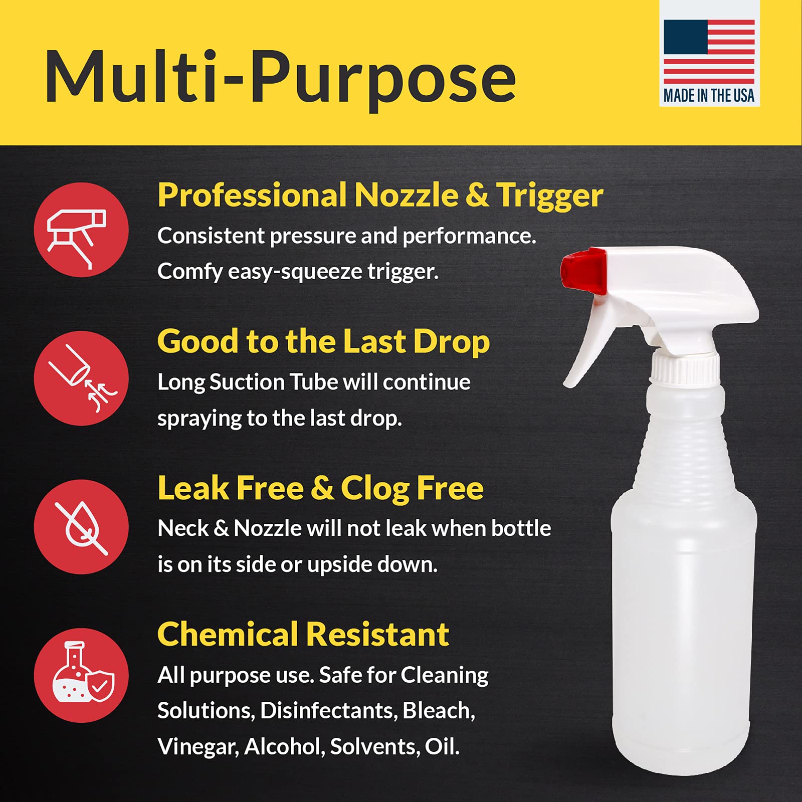 Pinnacle Mercantile 16 oz Plastic Spray Bottles - Leak Proof, Empty Refillable Bottles, Value Pack of 64, Made in USA - Perfect for Cleaning Solutions, Gardening, Hair Care & DIY Projects