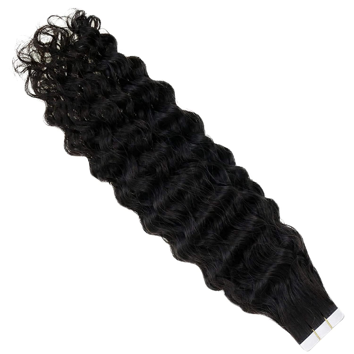 Brazilian Remy Human Hair Extensions - 100g 40pcs Loose Curly Tape in Deep Seamless Skin Weft (28inch, Natural Black) | Glue-On Hair Extensions for Volume & Length | Perfect for Parties, Weddings & Daily Styling