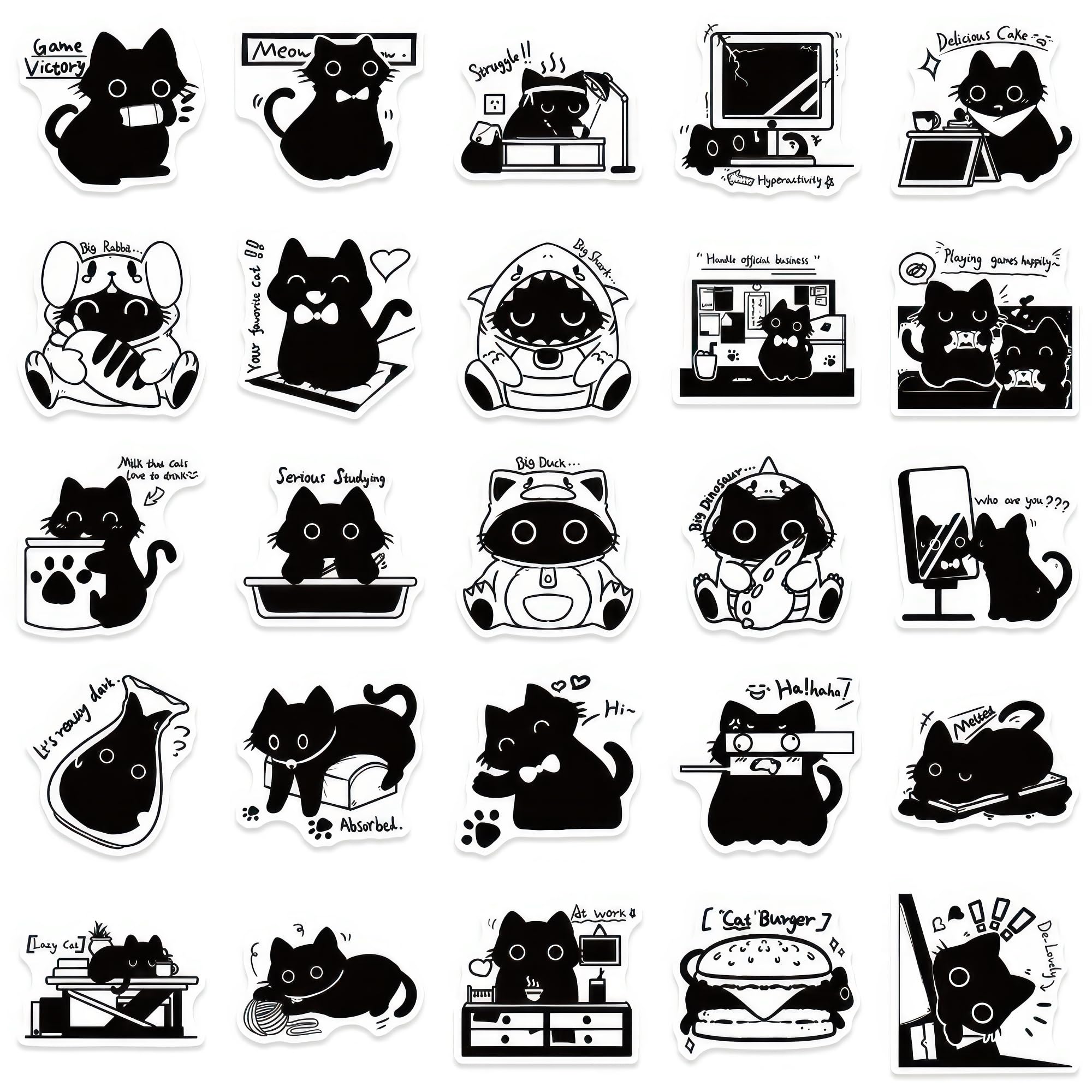 50 Pcs Cute Black Cat Meme Stickers - Waterproof Aesthetic Vinyl Decals for Water Bottles, Laptops, Cars & Planners | Fun Kitten Stickers for Teens, Girls & Kids | Perfect for Bedroom Windows, DIY Crafts & School Supplies