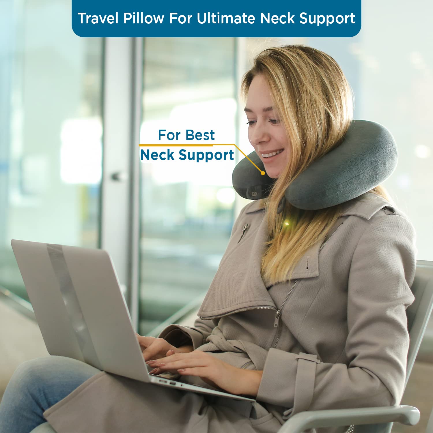**Sleepsia Memory Foam Neck Pillow for Travel - Ergonomic Support for Neck & Head on Airplanes, Cars & Flights - Perfect for Long Trips & Relaxation**