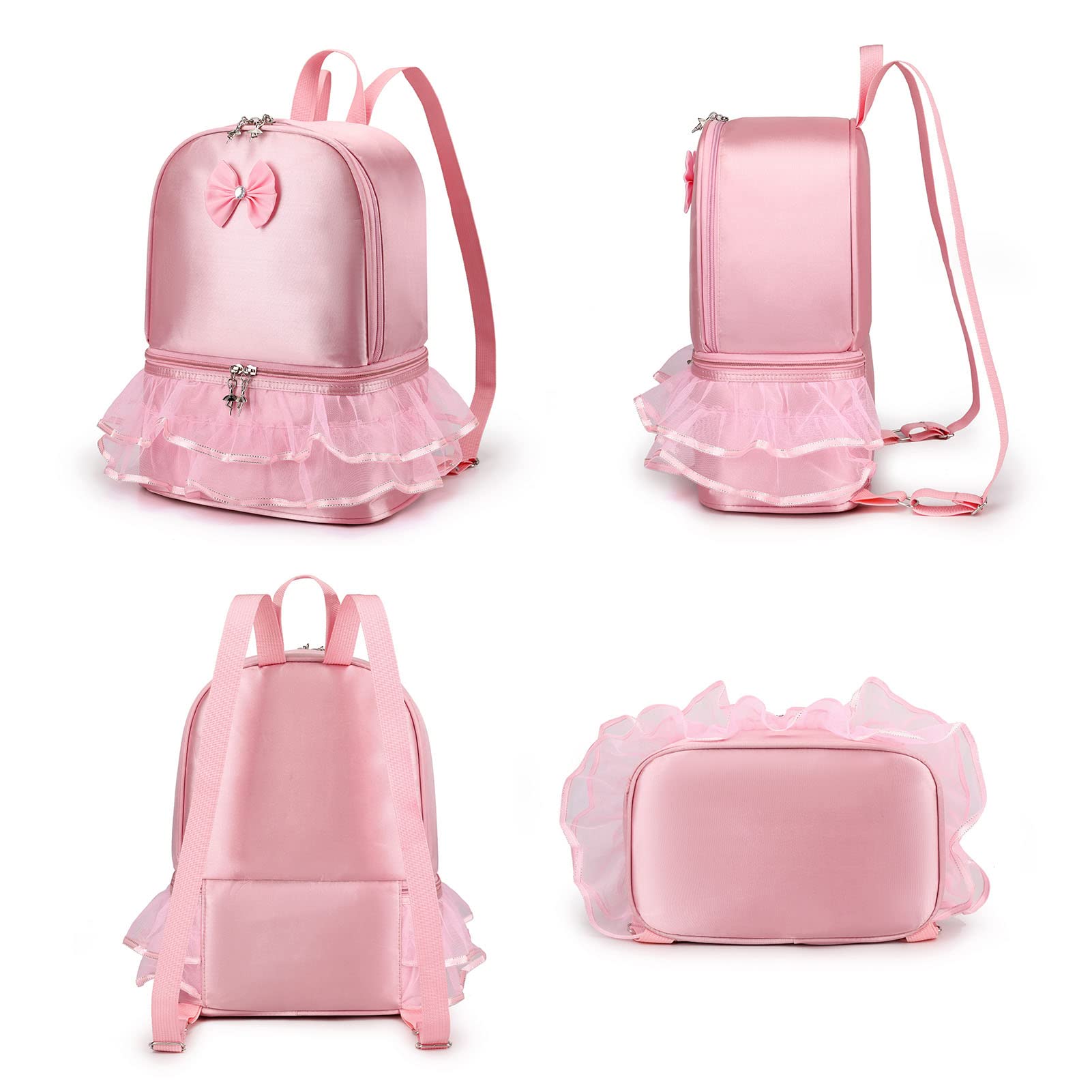 Yitengteng Pink Ballet Backpack for Girls - Lightweight Dance Bag with Separate Shoe Compartment, Ideal for Ballet, Gymnastics, Latin Dance, Yoga, and Toddler Activities