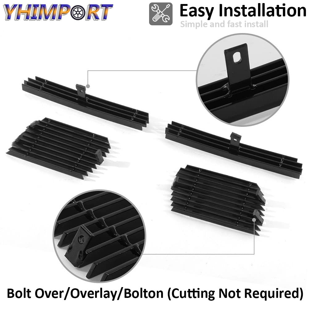 Polished Chrome Front Grill & Billet Insert Combo for 2003-2006 Chevy Silverado 1500/2500 - Top Bumper & Tow Hook Upgrade (4pc) - Perfect for Off-Road & Truck Customization
