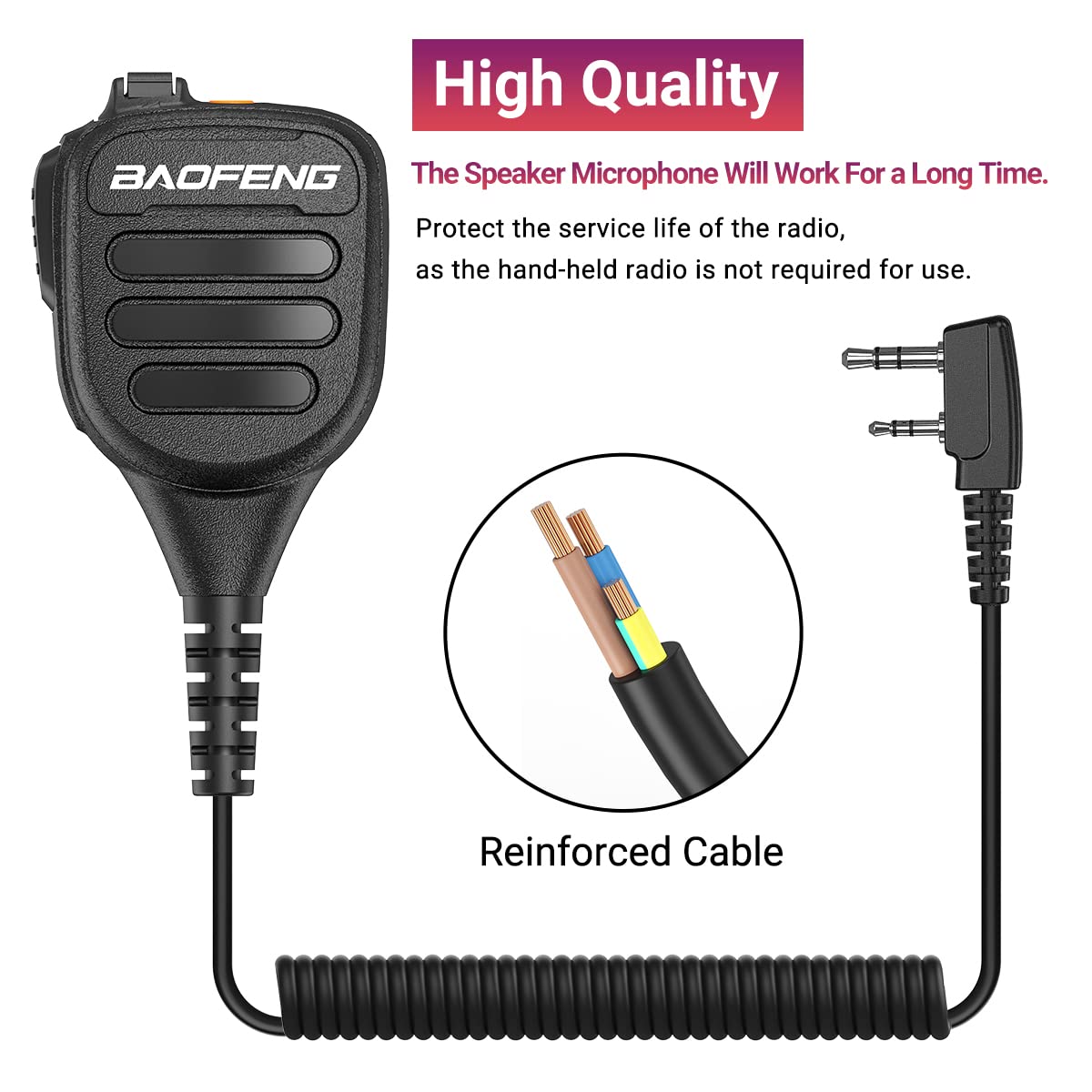 BAOFENG Heavy Duty IP54 Waterproof Handheld Microphone Speaker with Adjustable Volume - Compatible with UV-5R, BF-F8HP PRO, AR-5RM, UV-21R & Kenwood Retevis Walkie Talkies - Ideal for Outdoor Adventures, Construction Sites & Emergency Communications